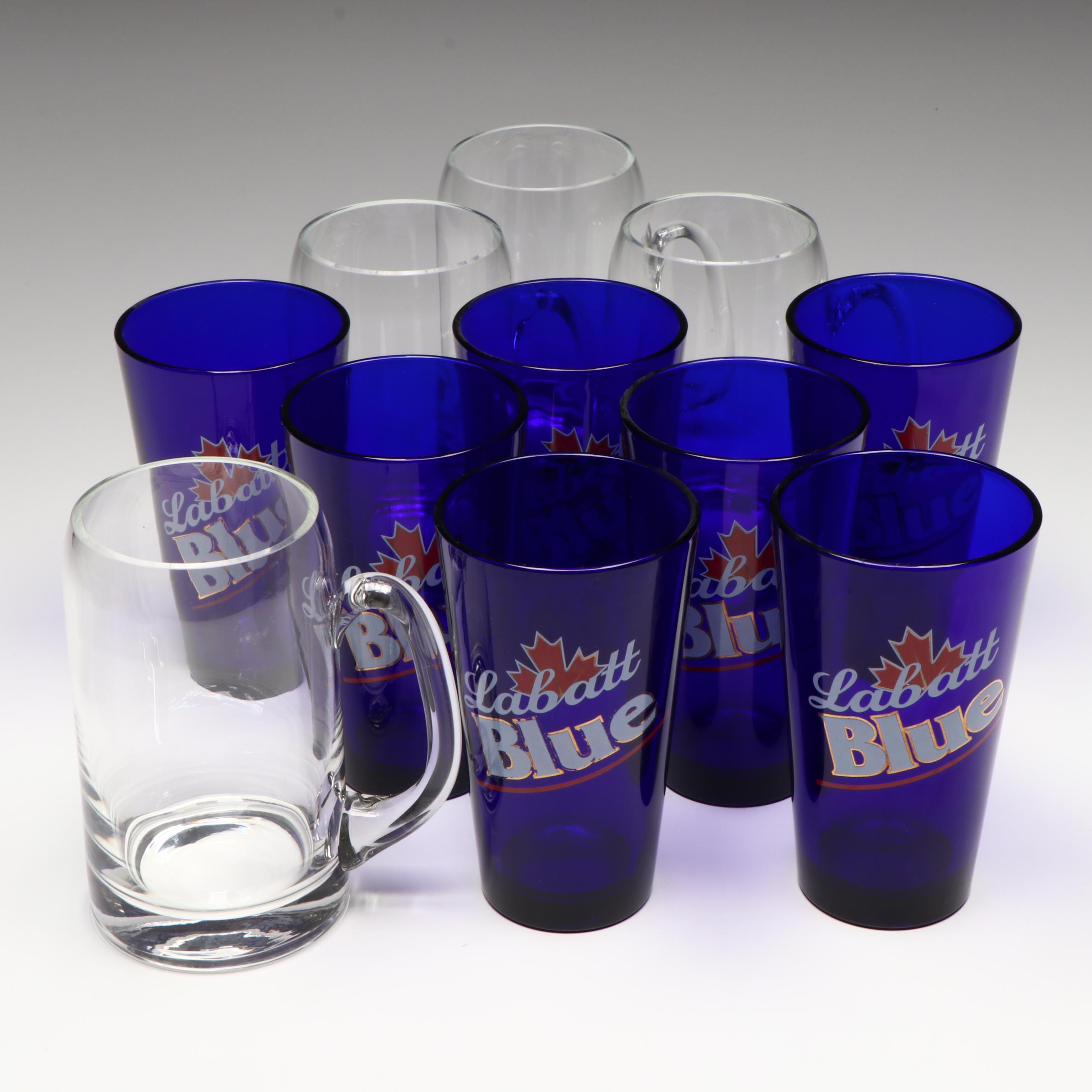 Labatt Blue Cobalt Pint Glasses with Blown Glass Beer Mugs