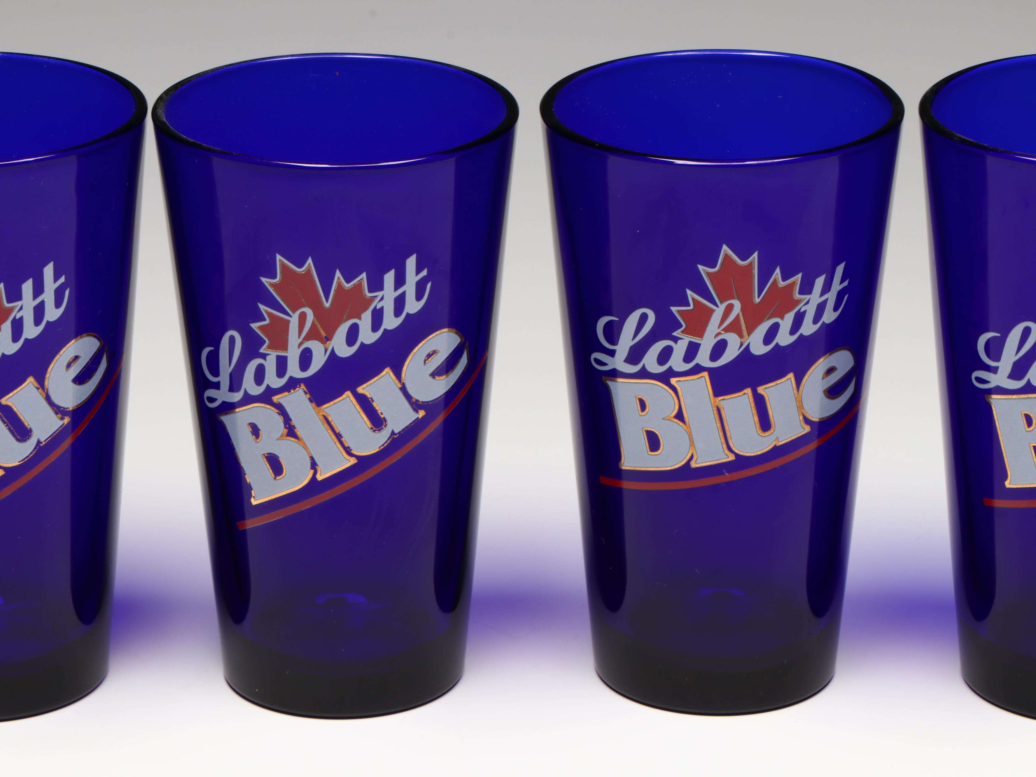 Labatt Blue Cobalt Pint Glasses with Blown Glass Beer Mugs