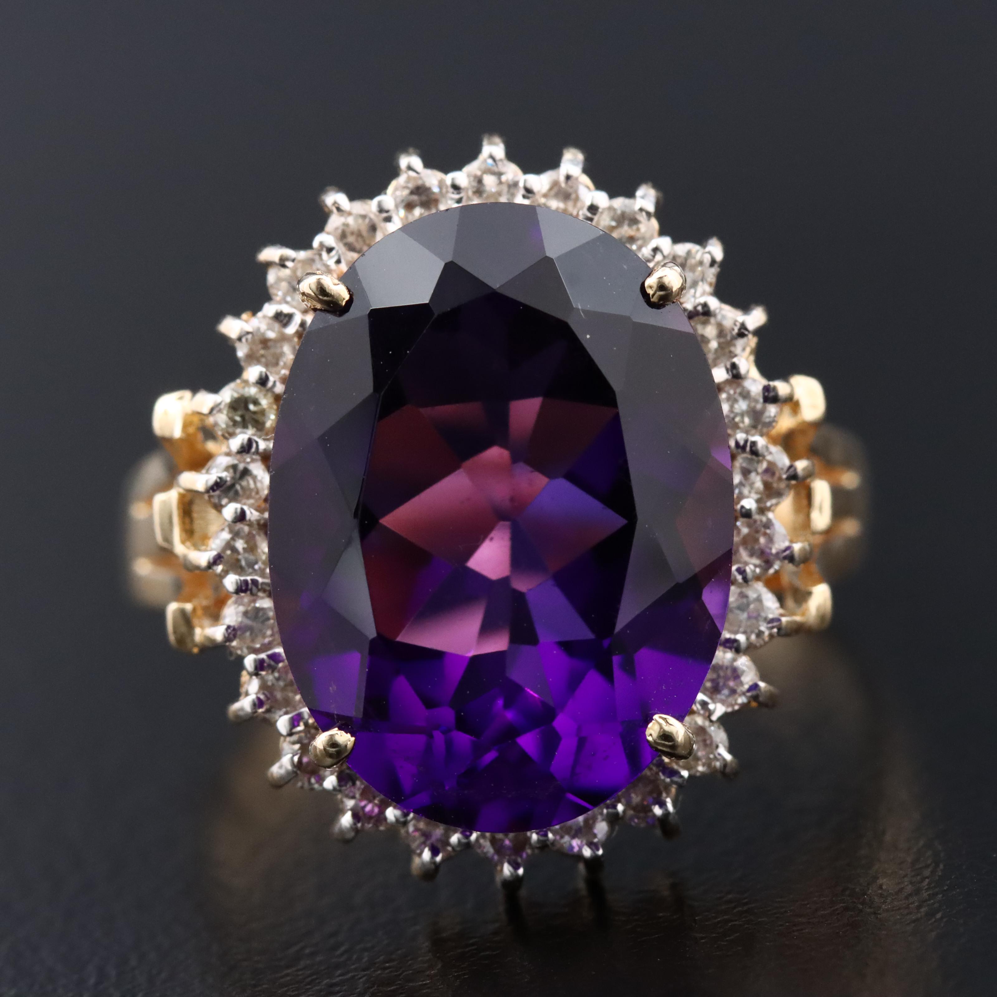 14K Amethyst and Diamond Ring