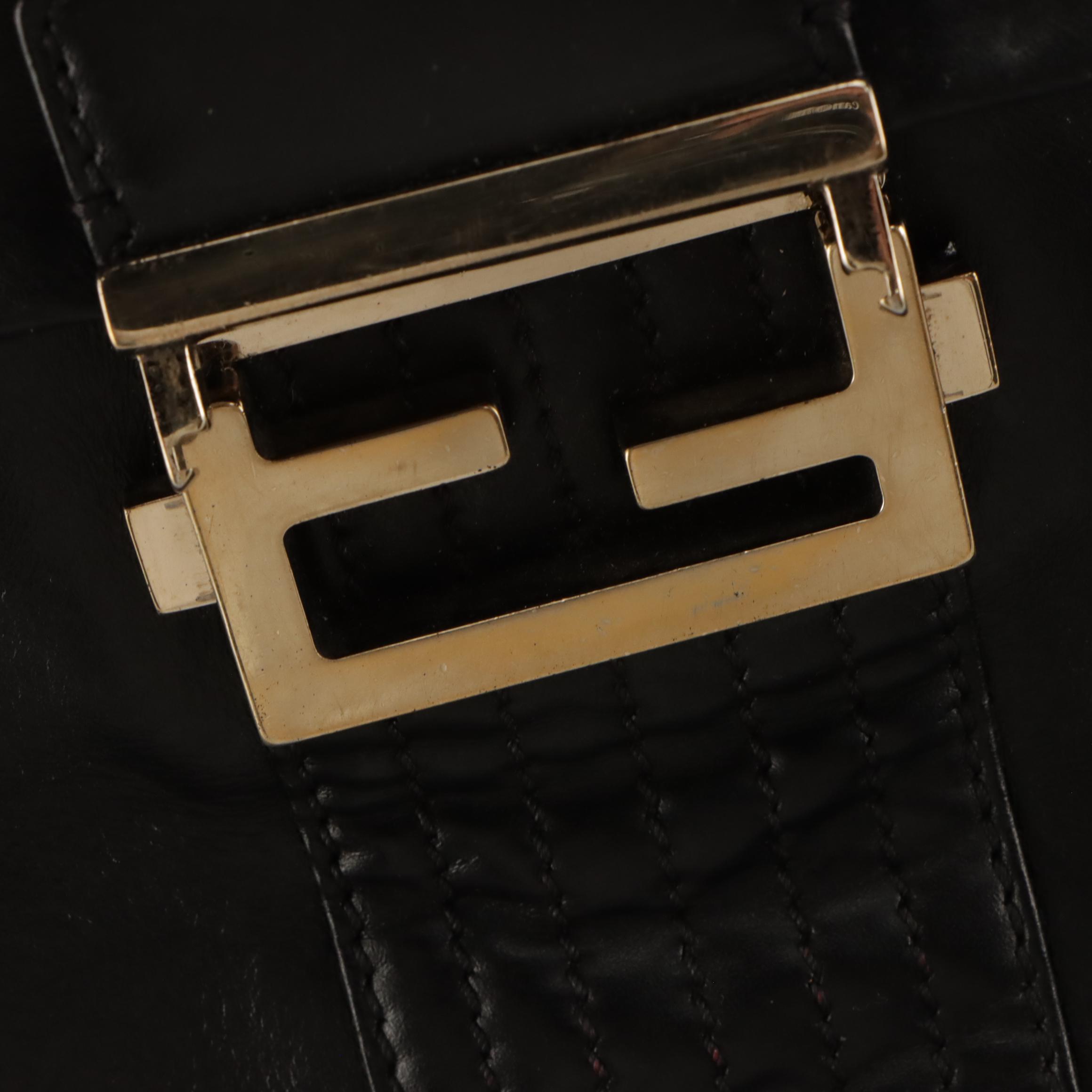 Fendi FF Flap Chain Strap Bag in Black Calfskin Leather
