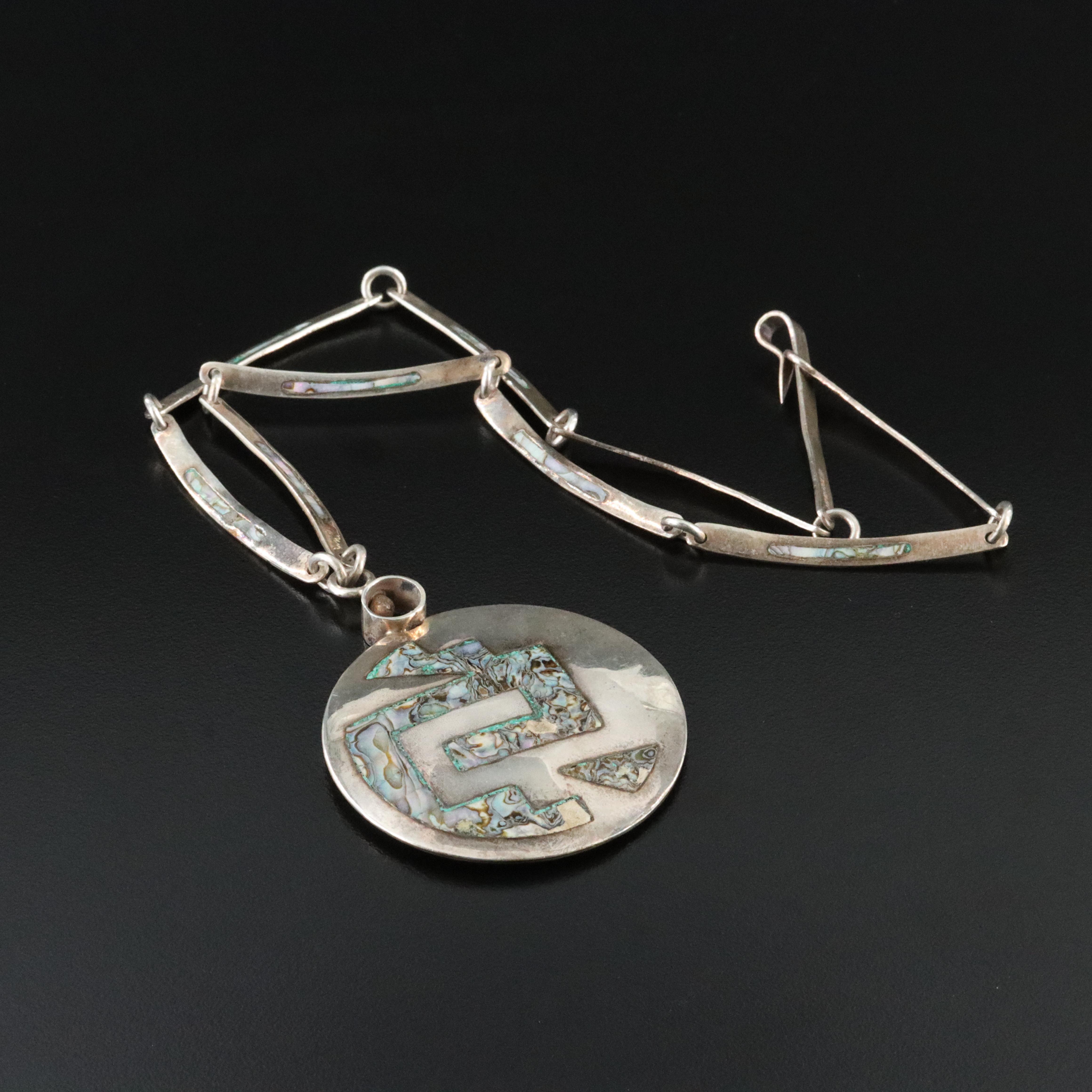 Mexican Sterling Abalone Inlay Necklace