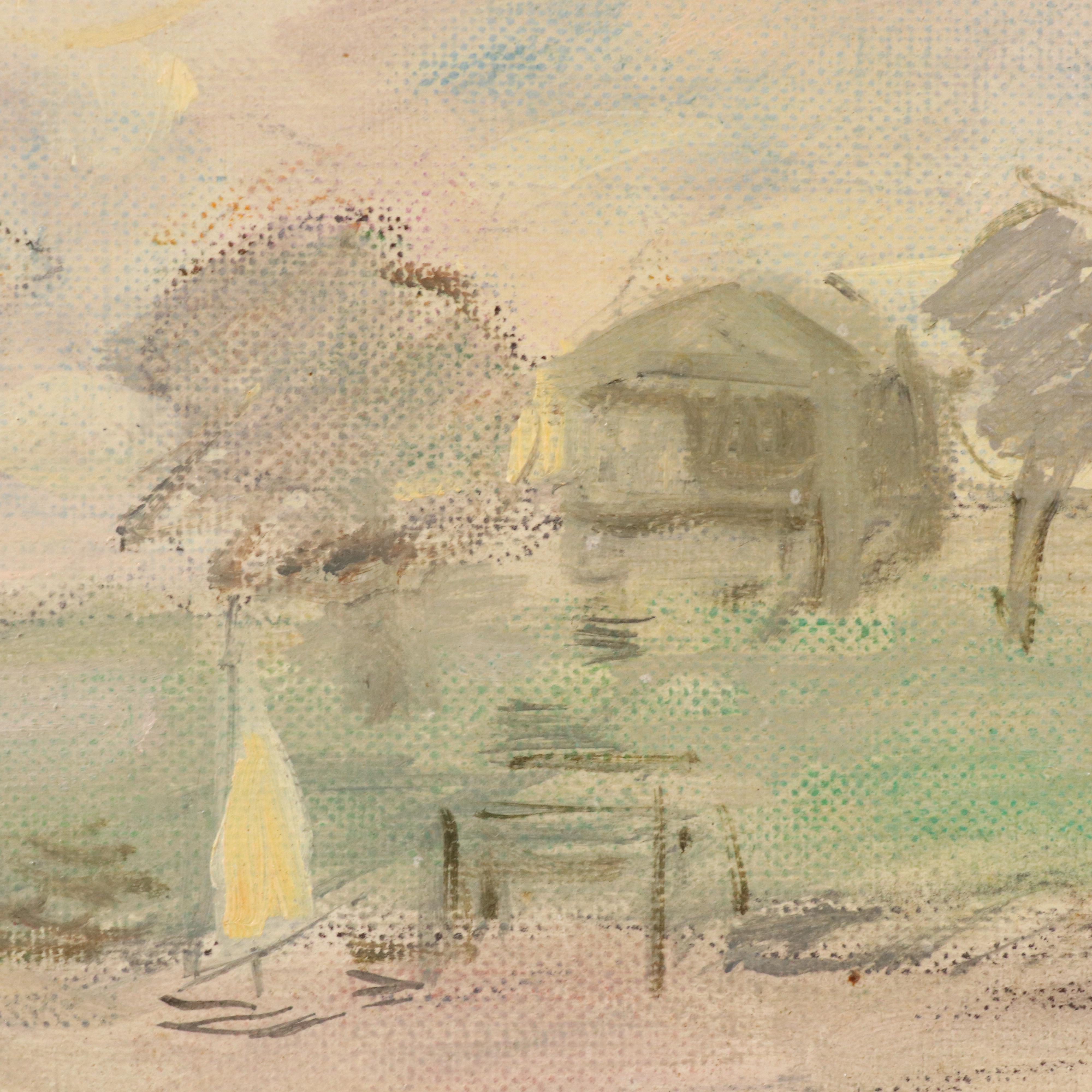 Margaret Hudson Oil Painting of Figures in Rowboat, 1979