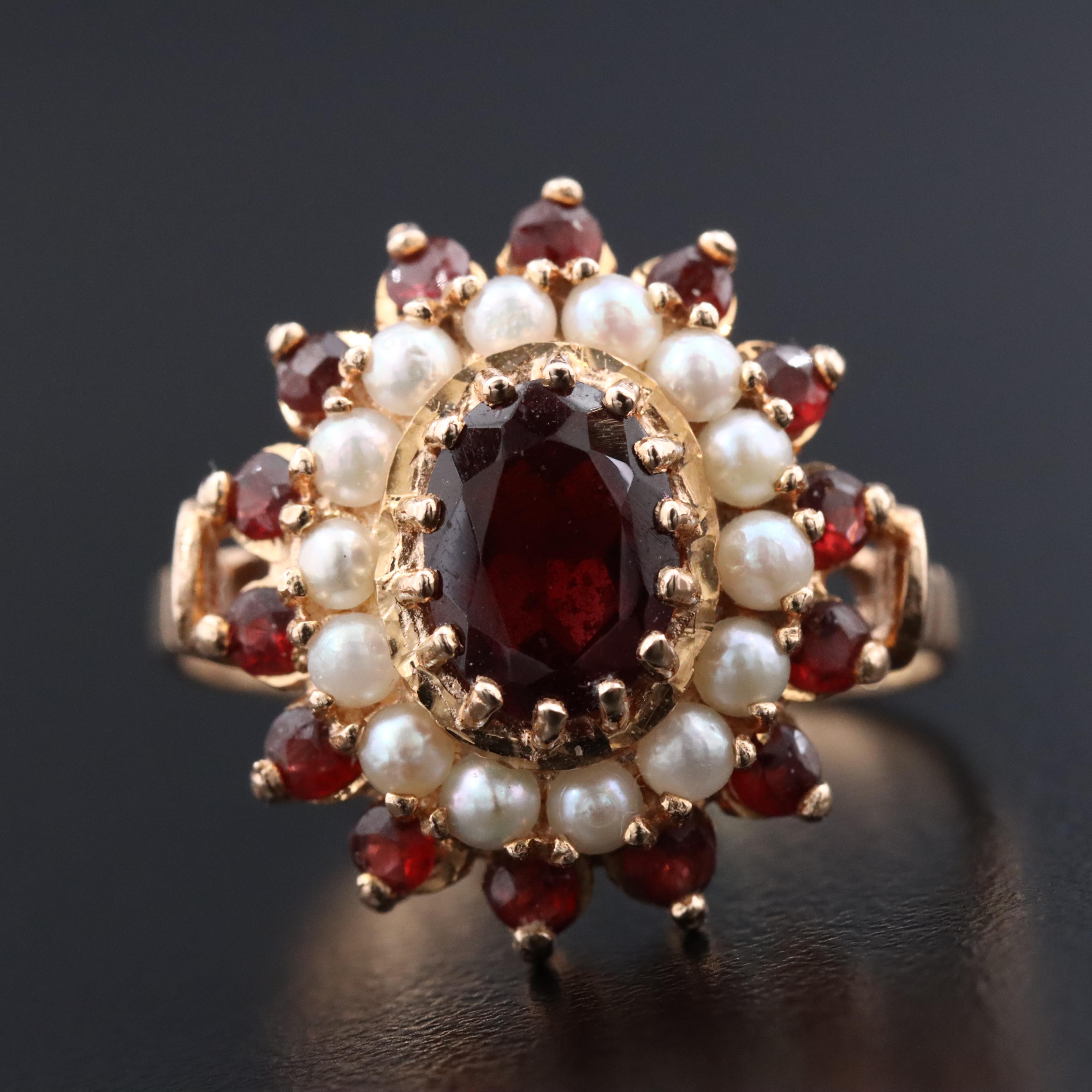 14K Garnet and Pearl Ring