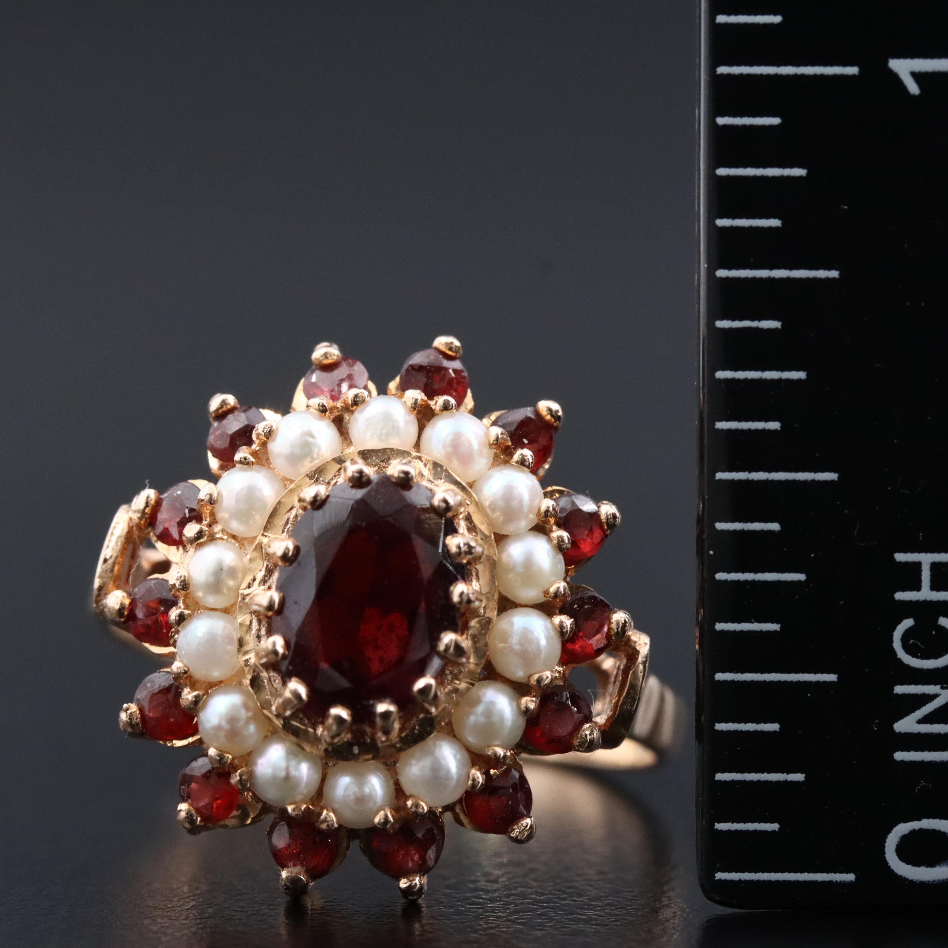 14K Garnet and Pearl Ring
