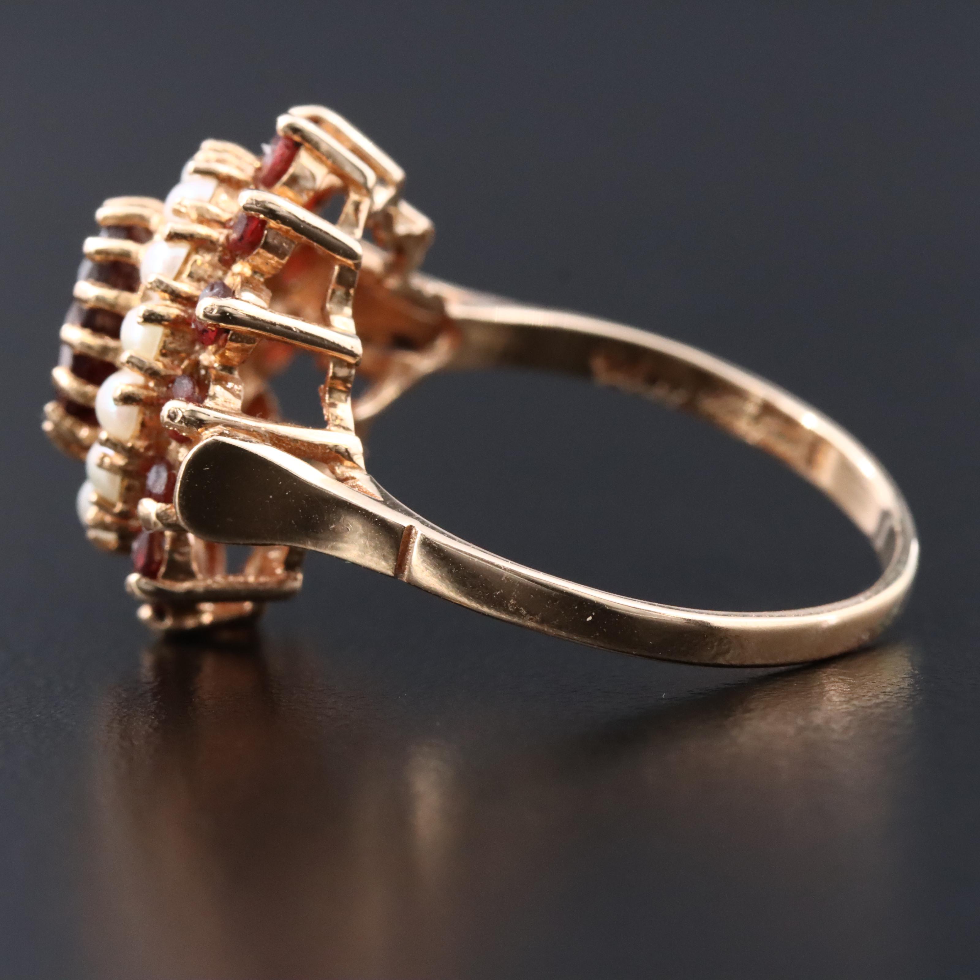 14K Garnet and Pearl Ring