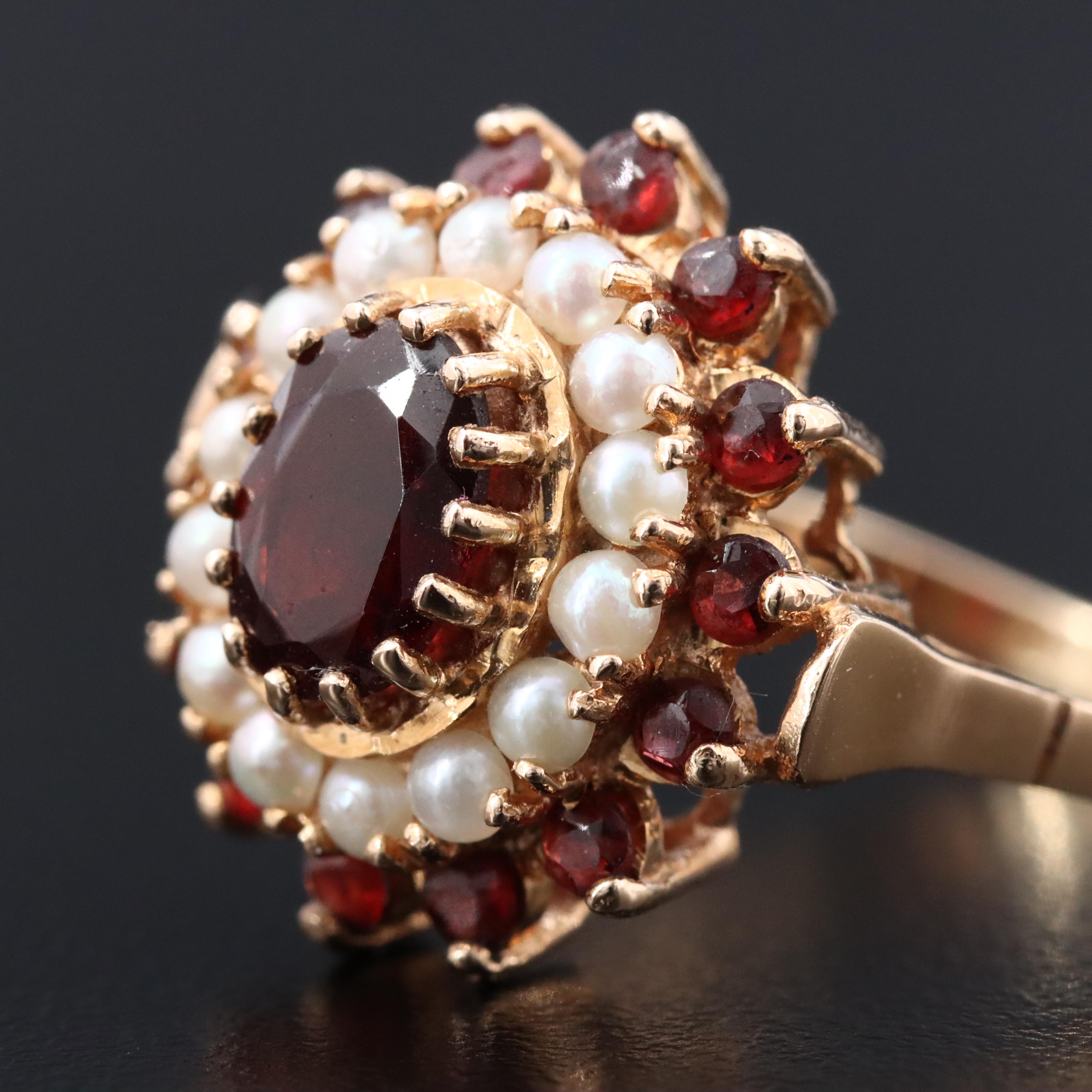 14K Garnet and Pearl Ring