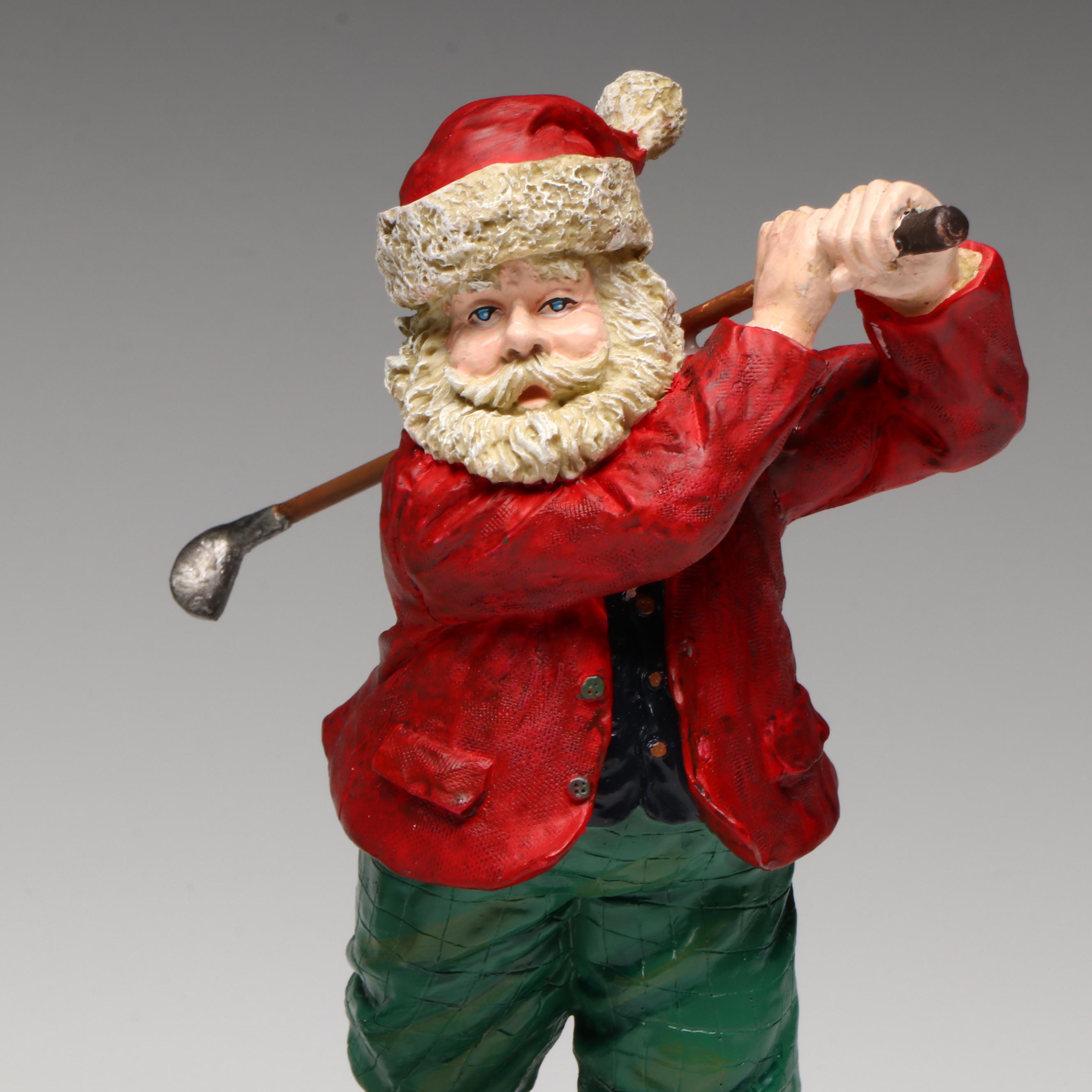 Lladró Porcelain Golfer and Golf Themed Gilt Rim Glasses