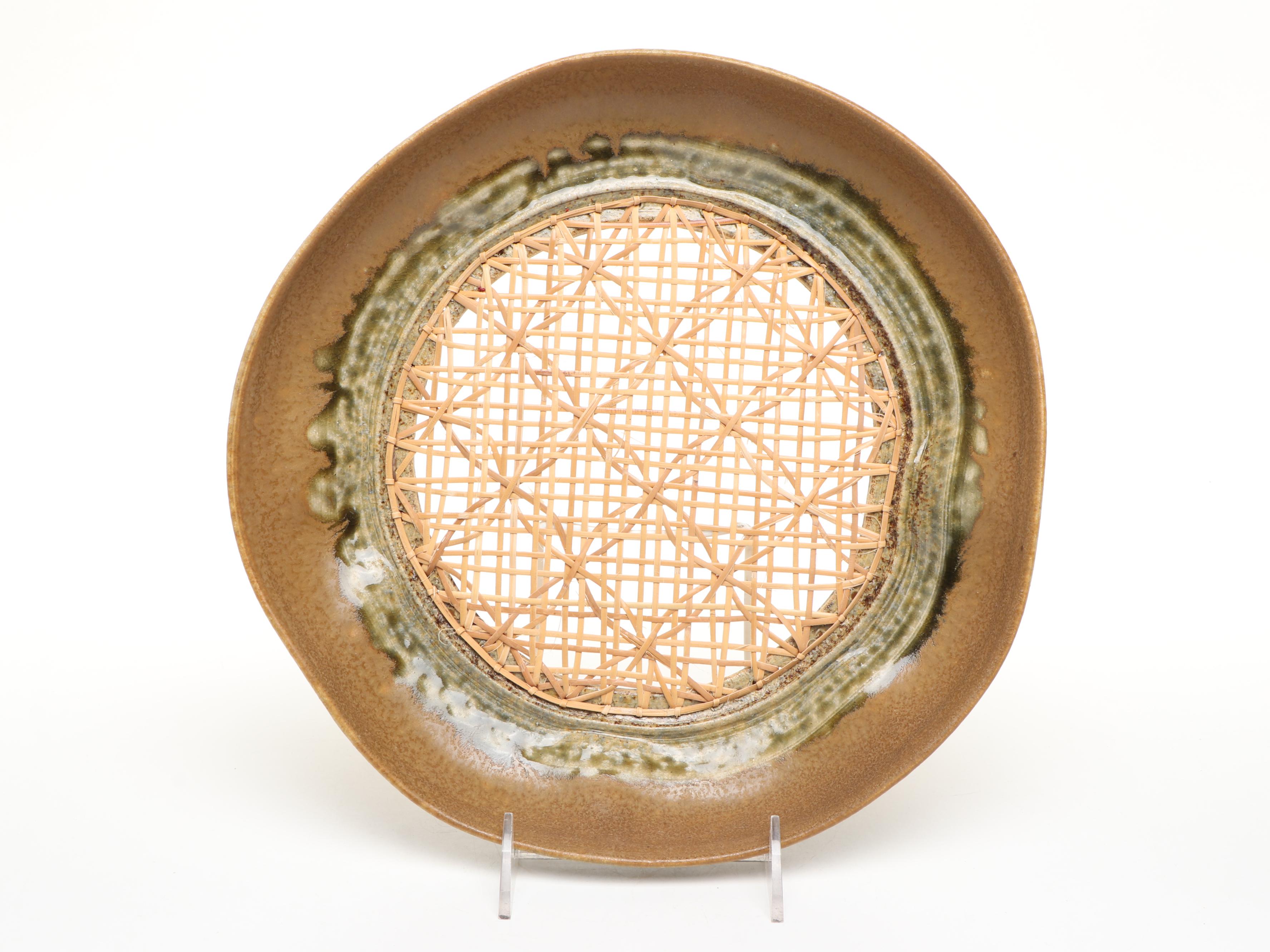 Tim Roth Studio Pottery & Cane Platter with Mashiko-Yaki Stoneware Vase