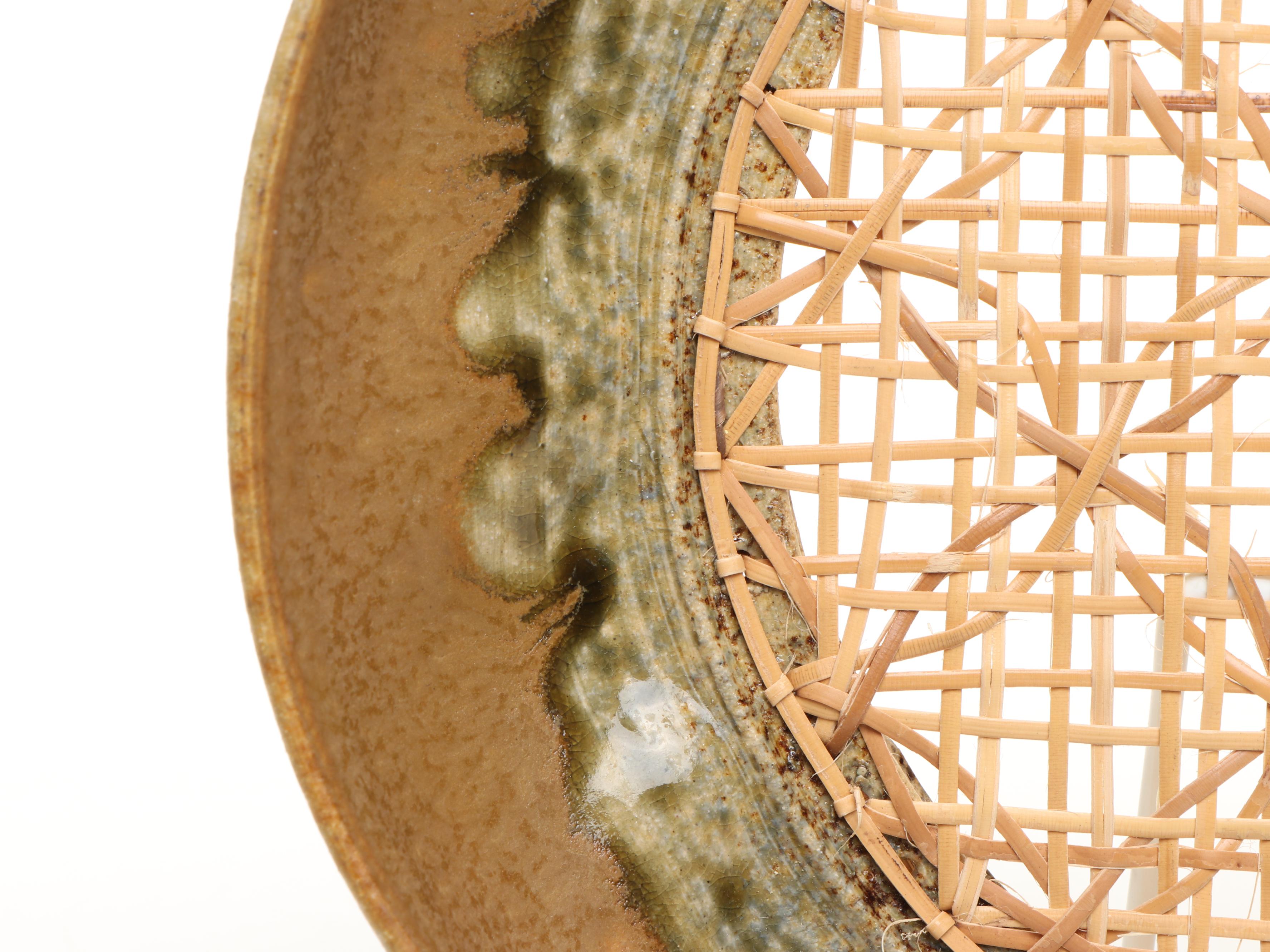 Tim Roth Studio Pottery & Cane Platter with Mashiko-Yaki Stoneware Vase