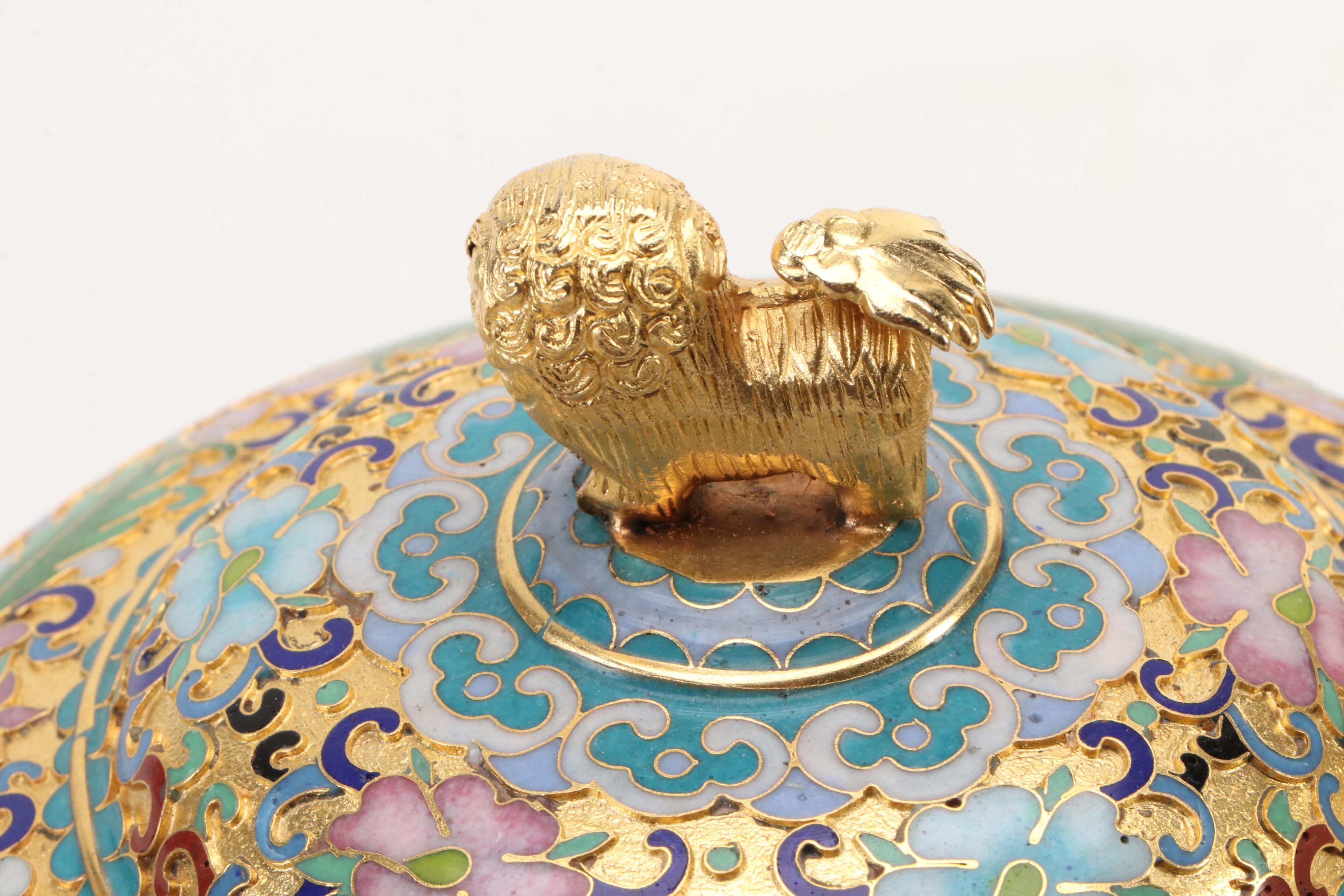 Chinese Cloisonné Vase and Guardian Lion Finialed Lidded Jar Collection