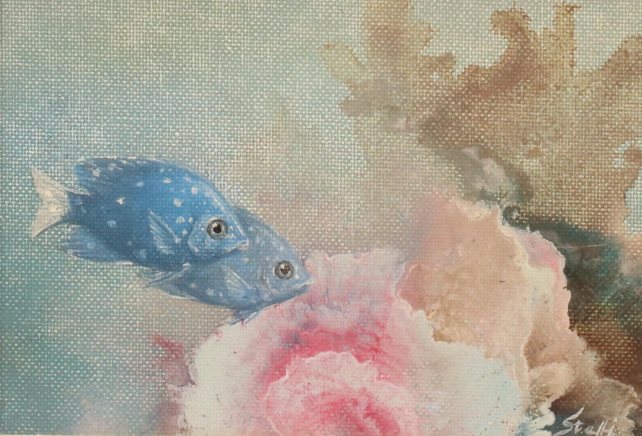 Oil Painting of Two Fish, Late 20th Century