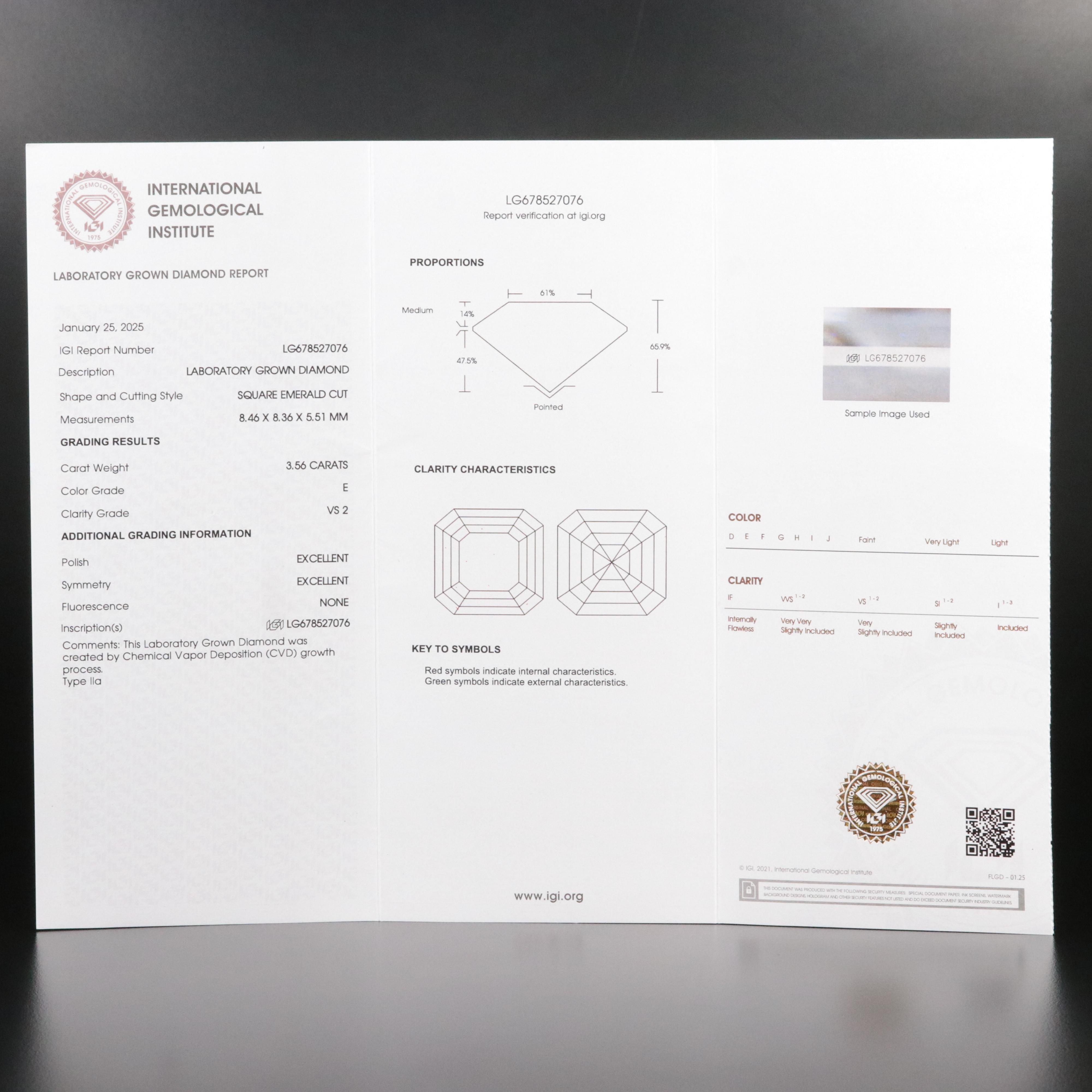 18K 3.56 CT Lab Grown Diamond Pendant with IGI Report