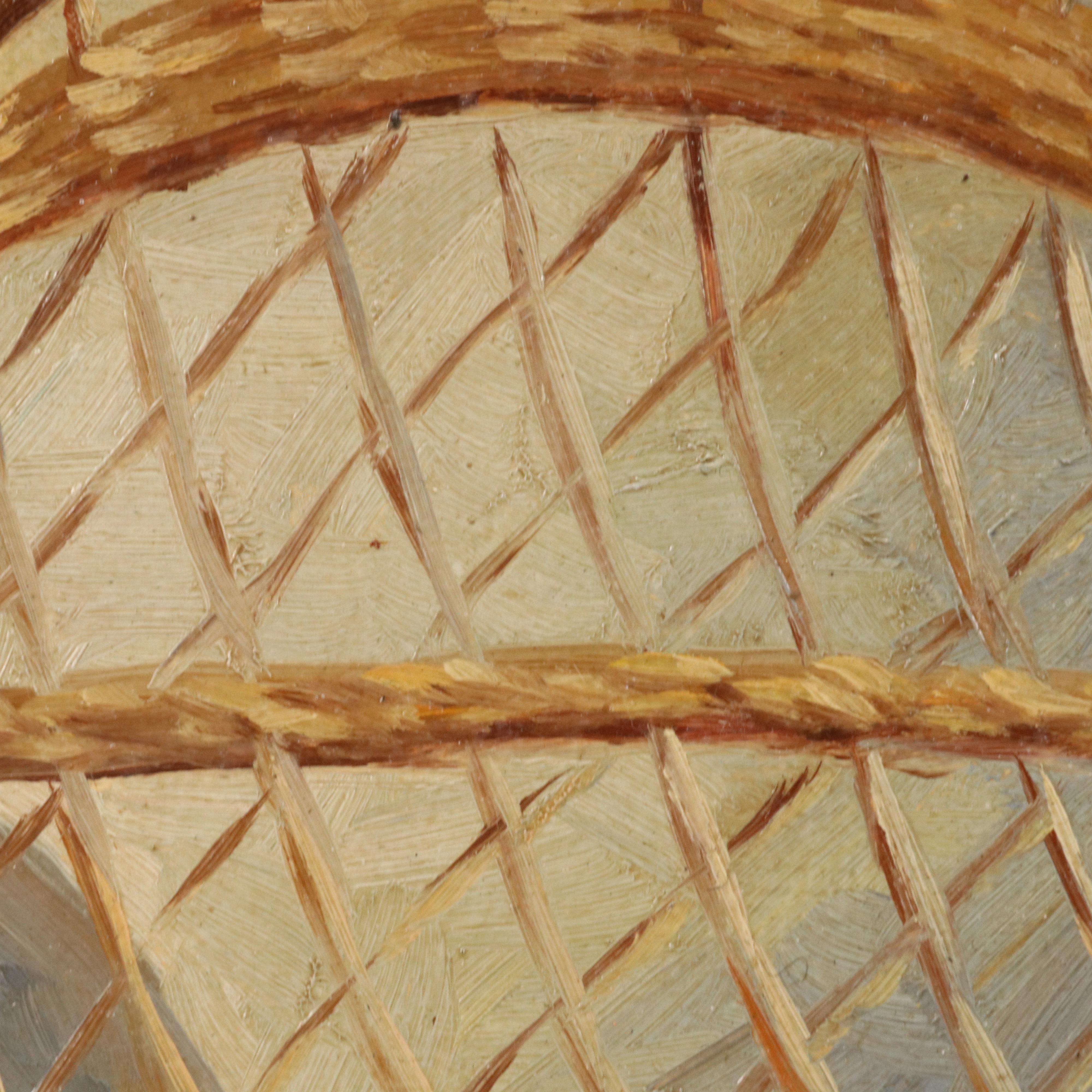 P. Besson Oil Painting of Cat Resting on Chair