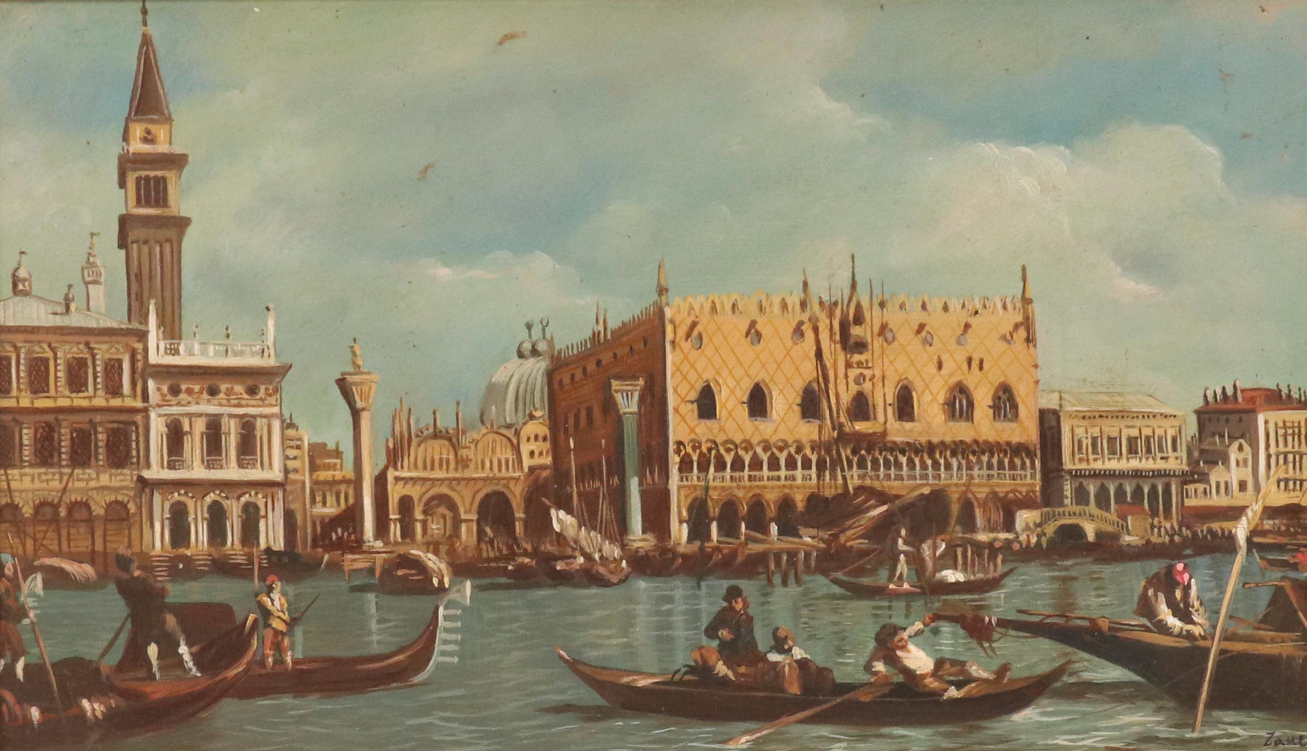Venetian Canal Scene Oil Painting After Canaletto "The Bacino di San Marco..."