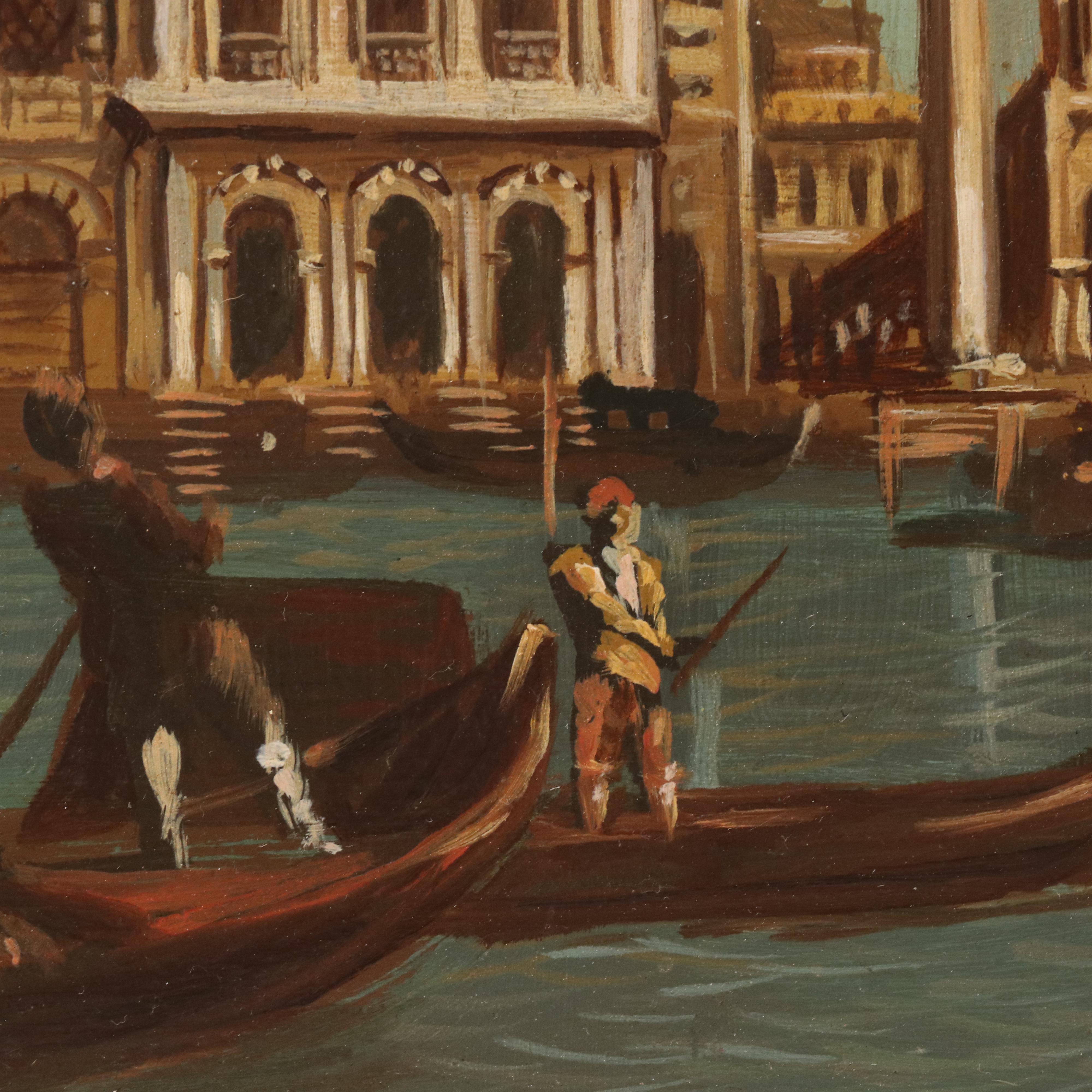 Venetian Canal Scene Oil Painting After Canaletto "The Bacino di San Marco..."