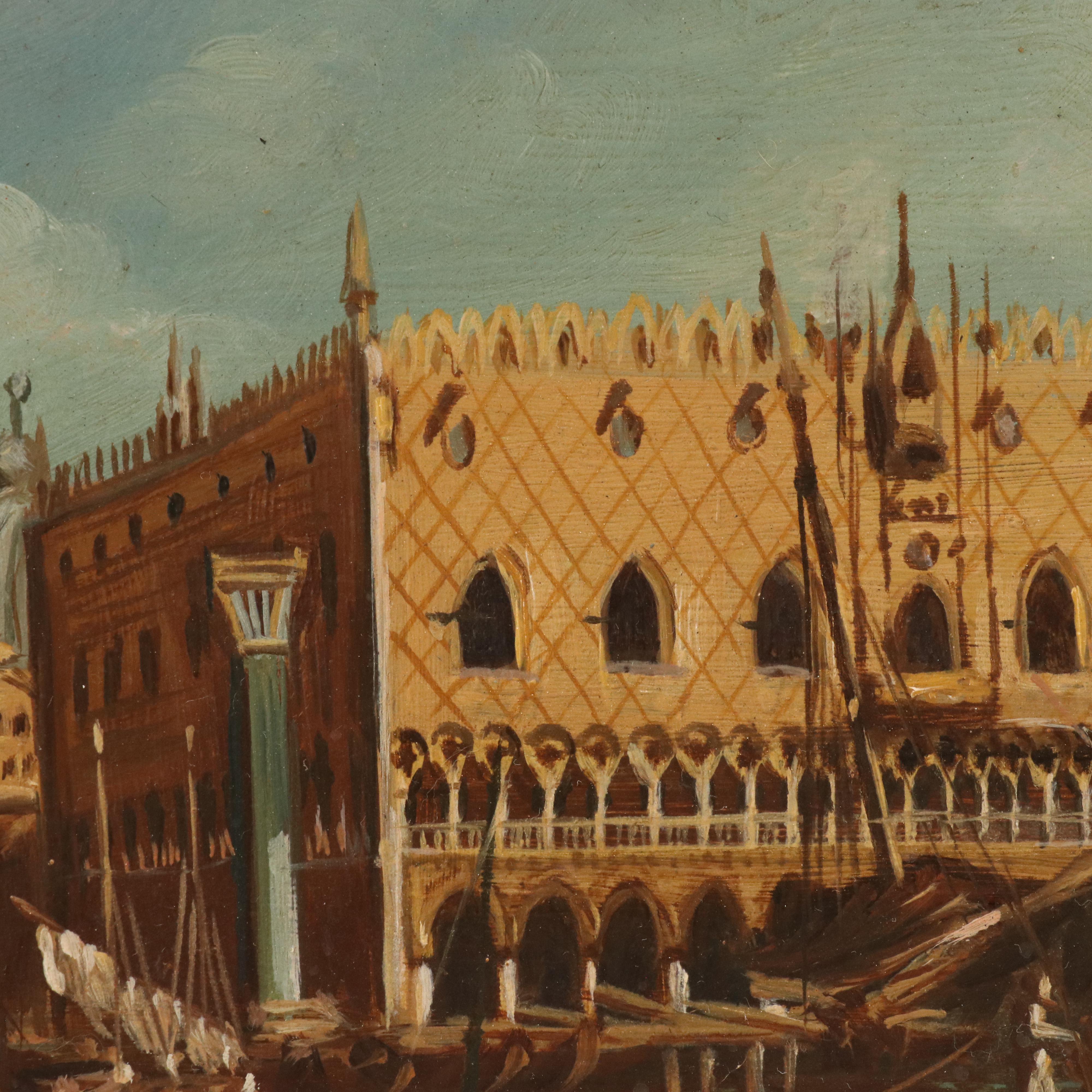 Venetian Canal Scene Oil Painting After Canaletto "The Bacino di San Marco..."