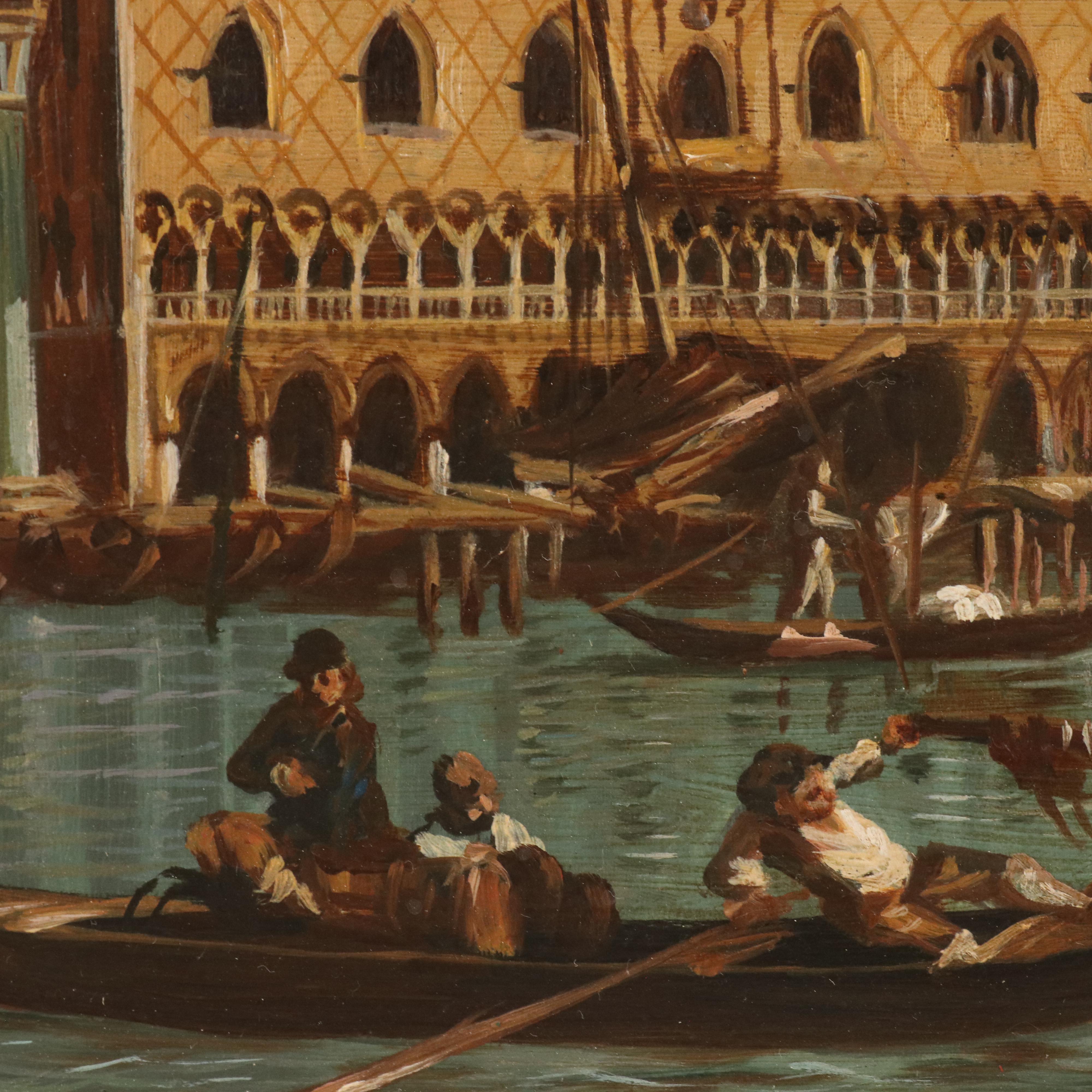 Venetian Canal Scene Oil Painting After Canaletto "The Bacino di San Marco..."