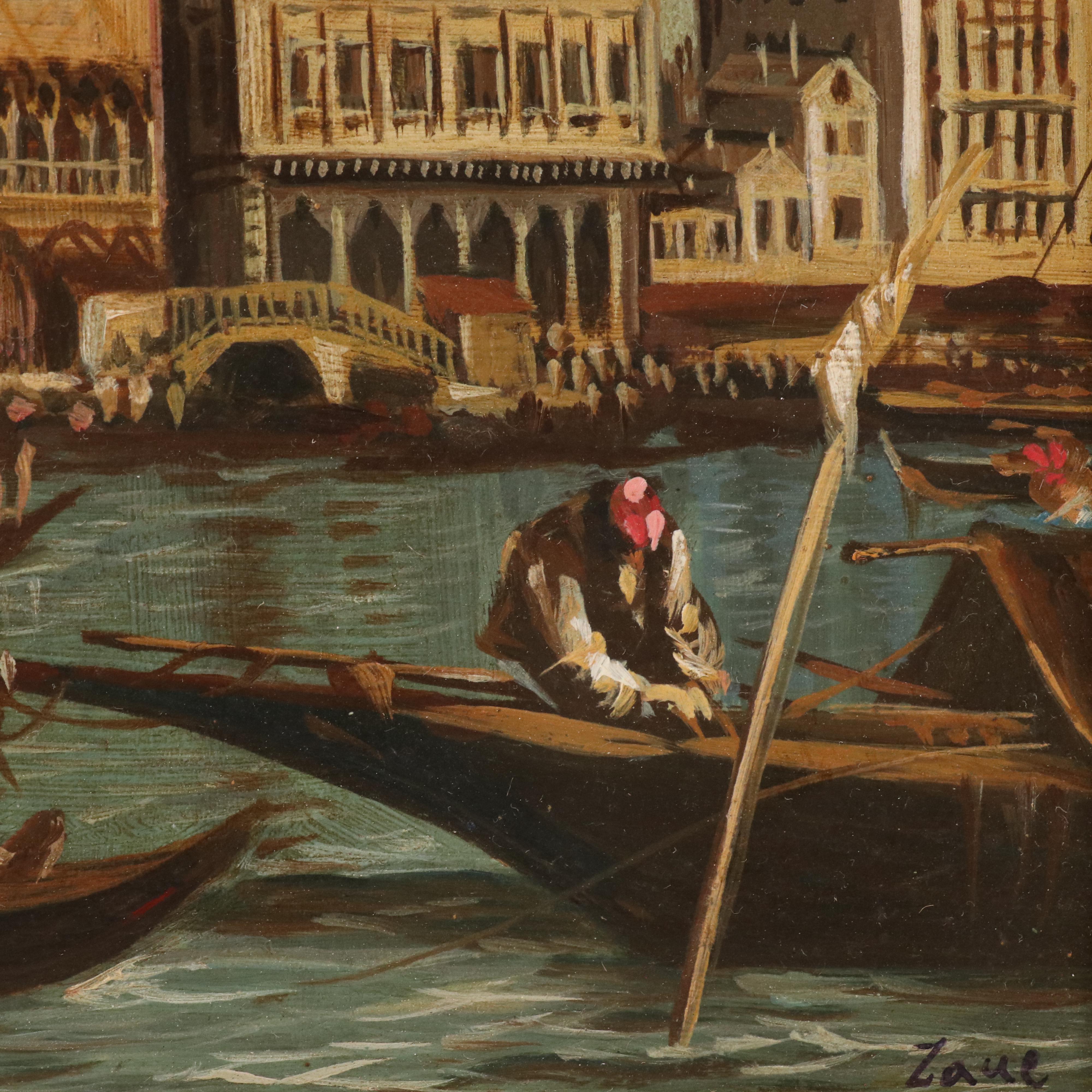 Venetian Canal Scene Oil Painting After Canaletto "The Bacino di San Marco..."