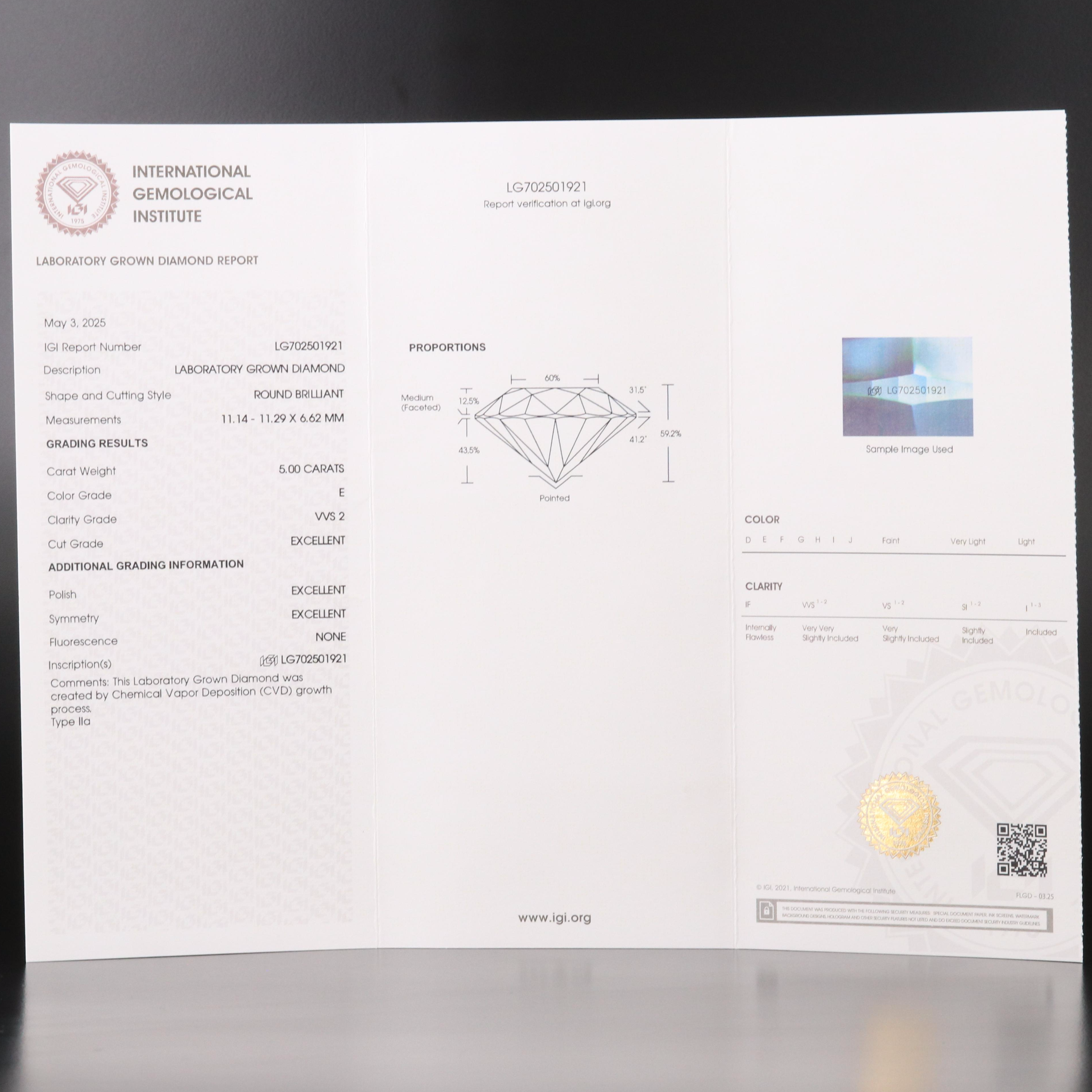 14K 5.00 CT Lab Grown Diamond Necklace with IGI Report