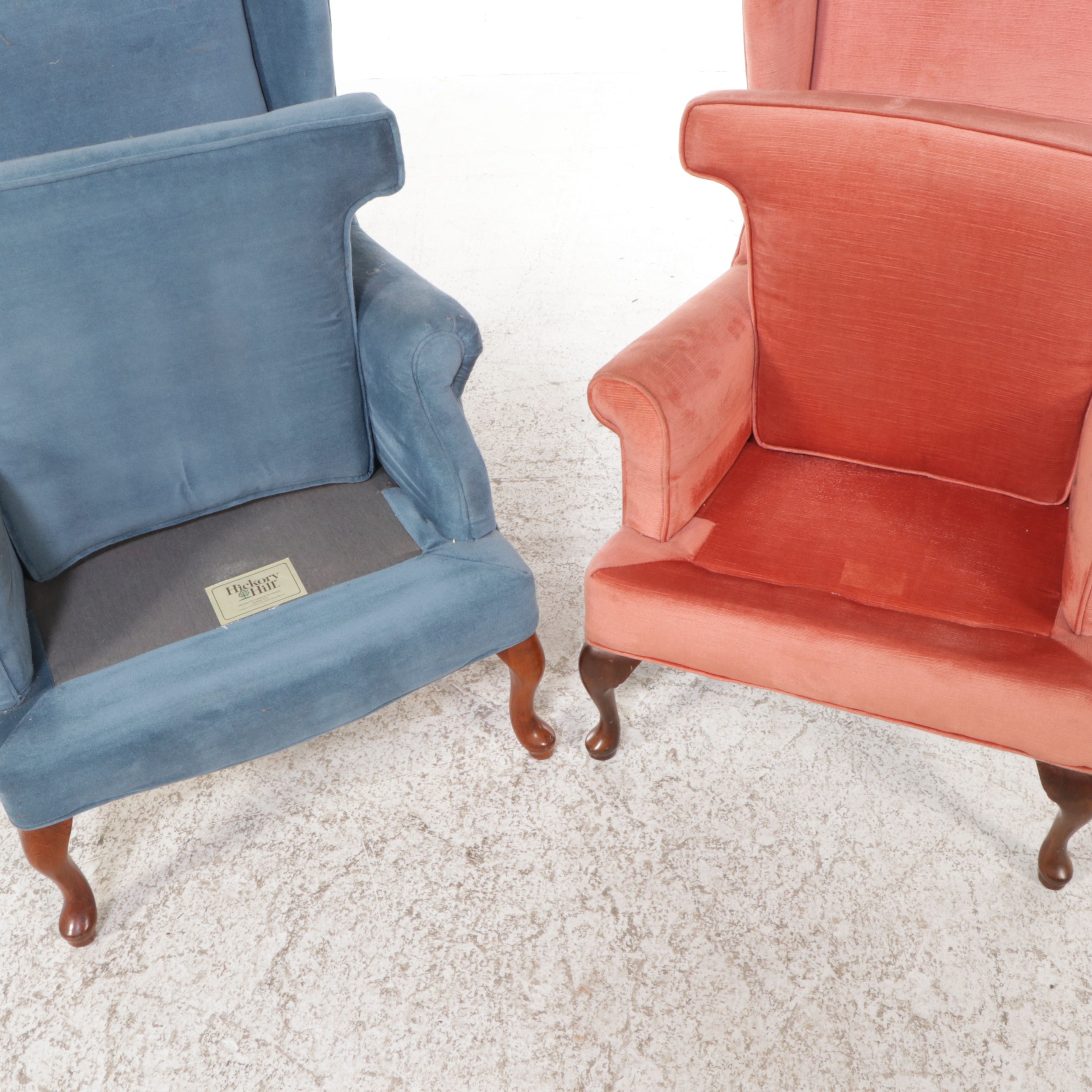 Hickory Hill & Other Blue and Pink Queen Anne Style Wingback Armchairs