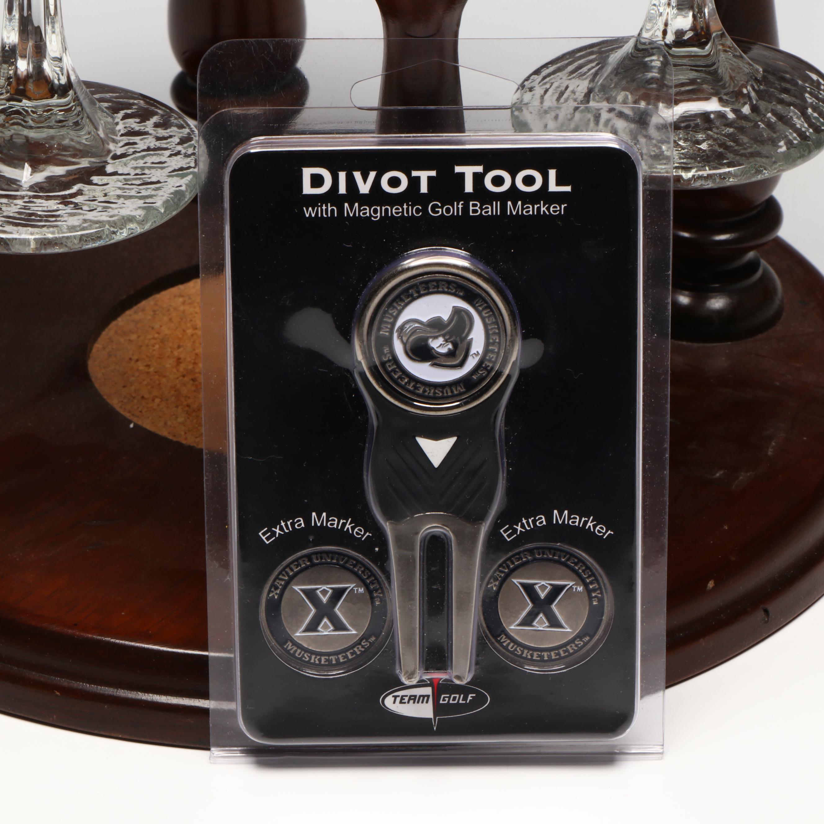 Wine Glasses and Round Wood Hanging Holder with Wineskin Bottle Bags