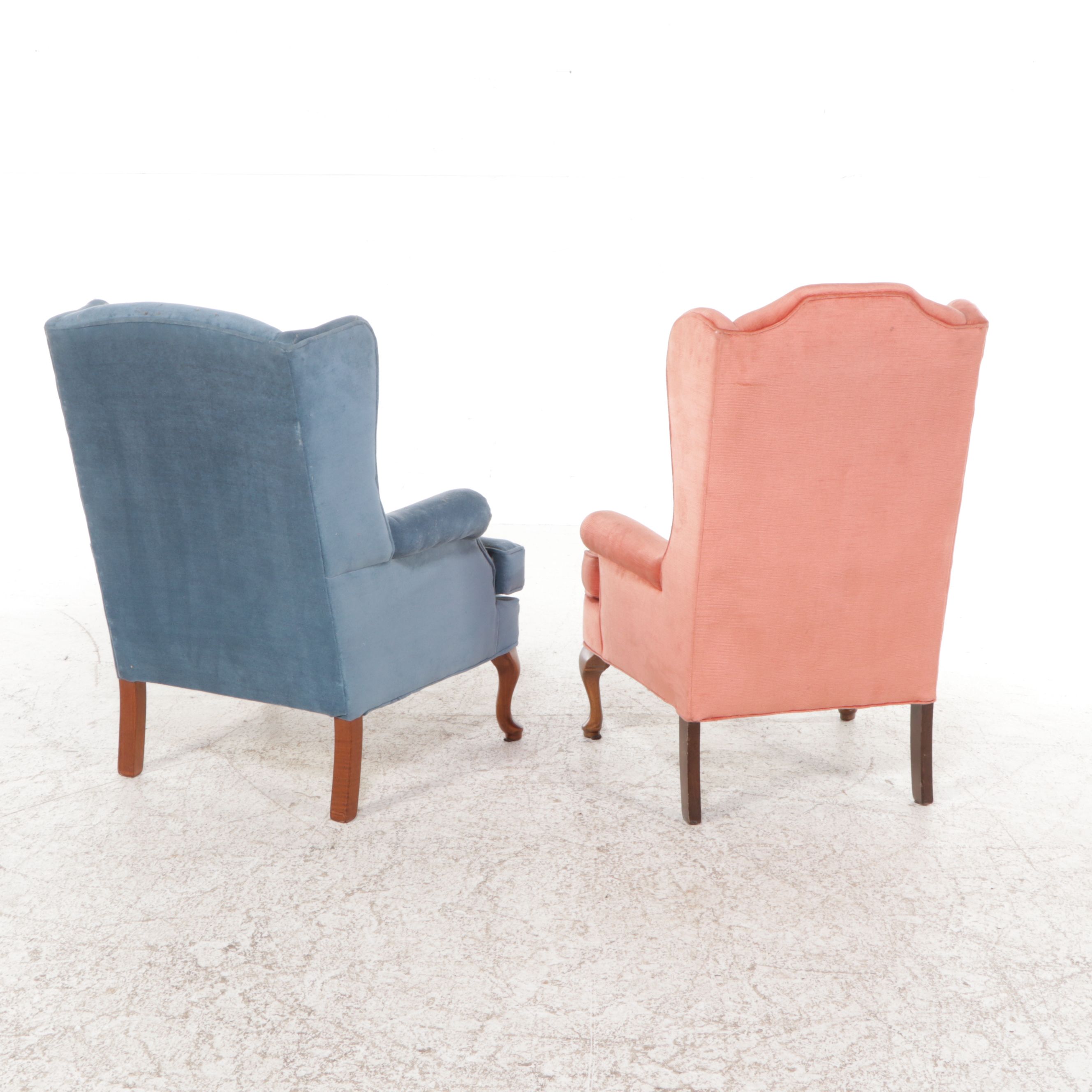 Hickory Hill & Other Blue and Pink Queen Anne Style Wingback Armchairs