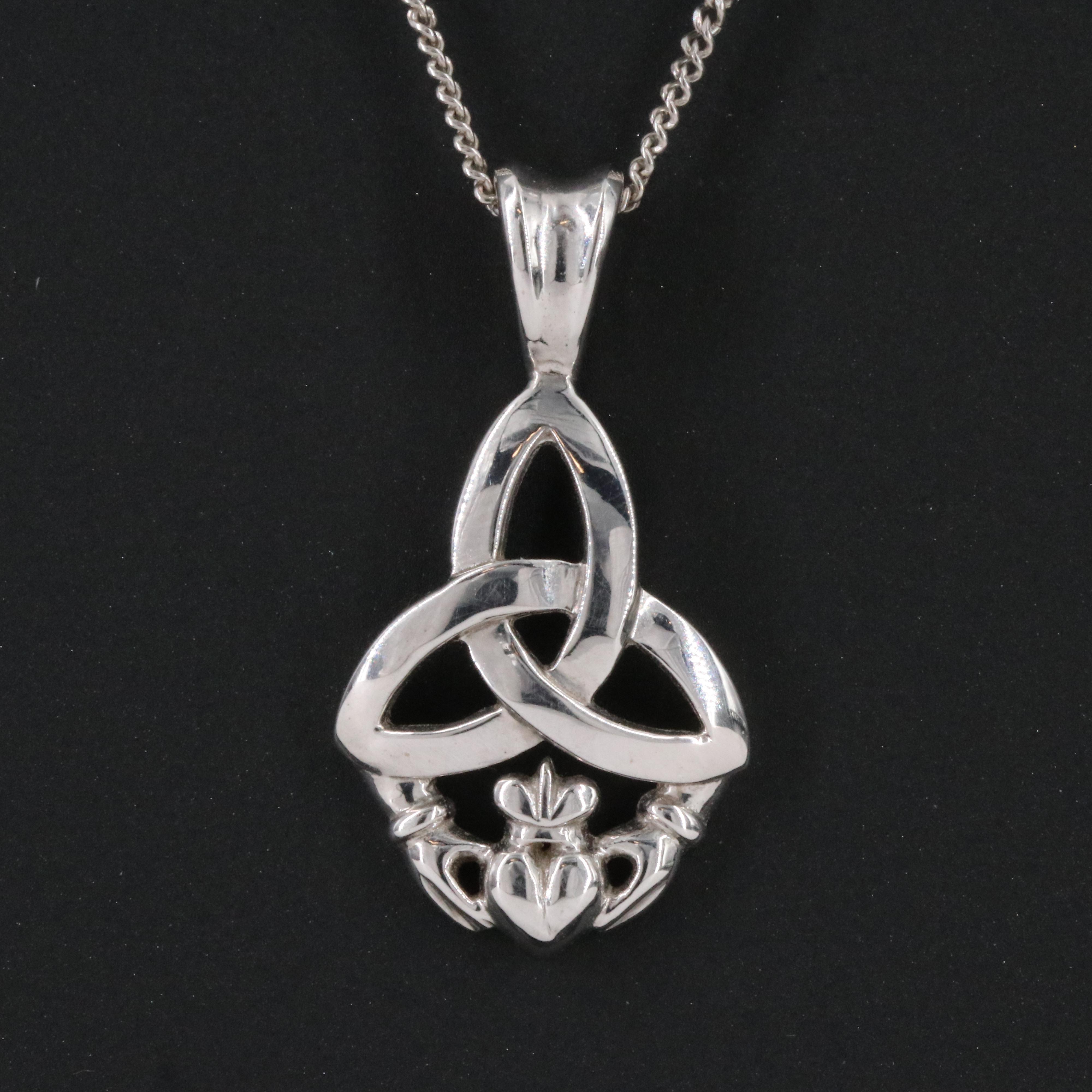 10K Trinity Knot Claddagh Pendant Necklace