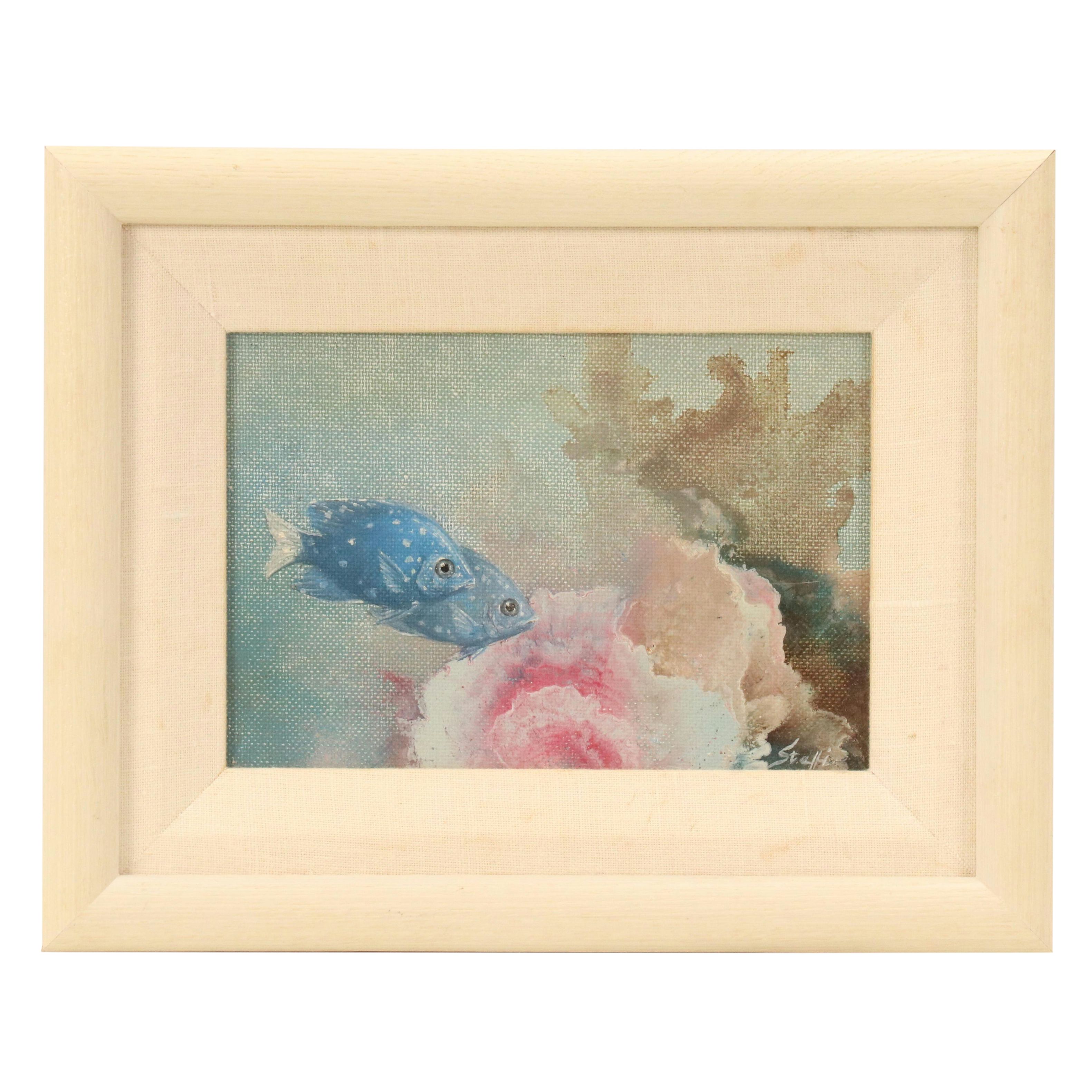 Oil Painting of Two Fish, Late 20th Century