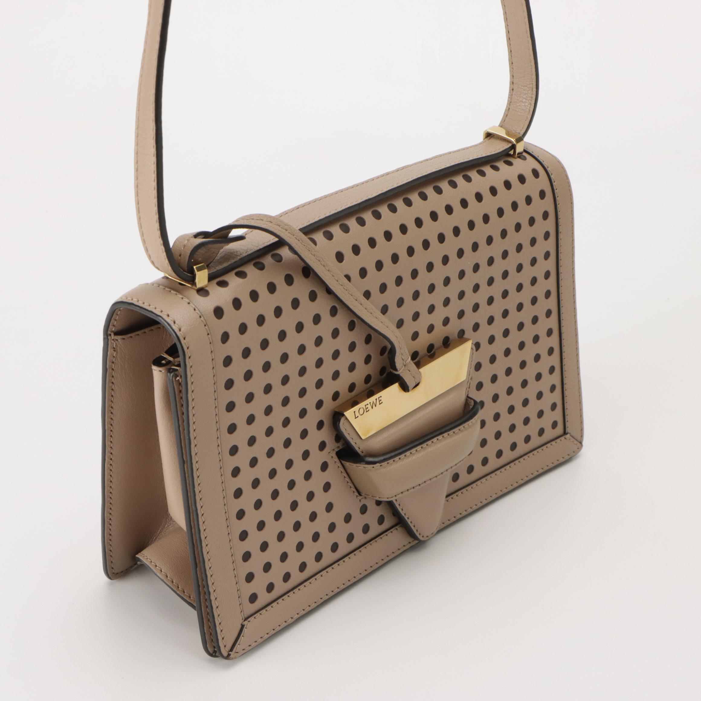 Loewe Barcelona Crossbody Bag in Taupe Perforated & Black Calfskin Leather