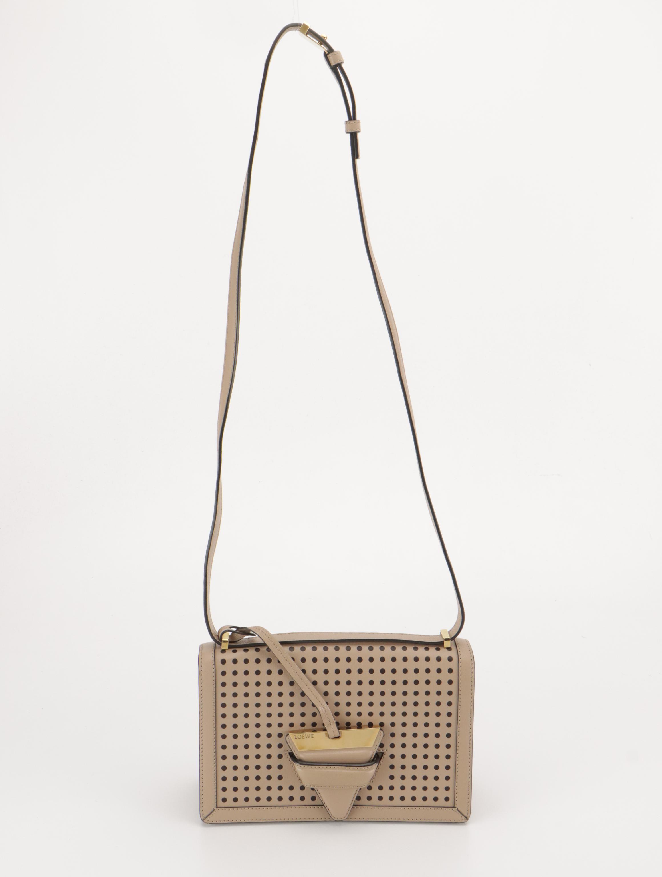 Loewe Barcelona Crossbody Bag in Taupe Perforated & Black Calfskin Leather