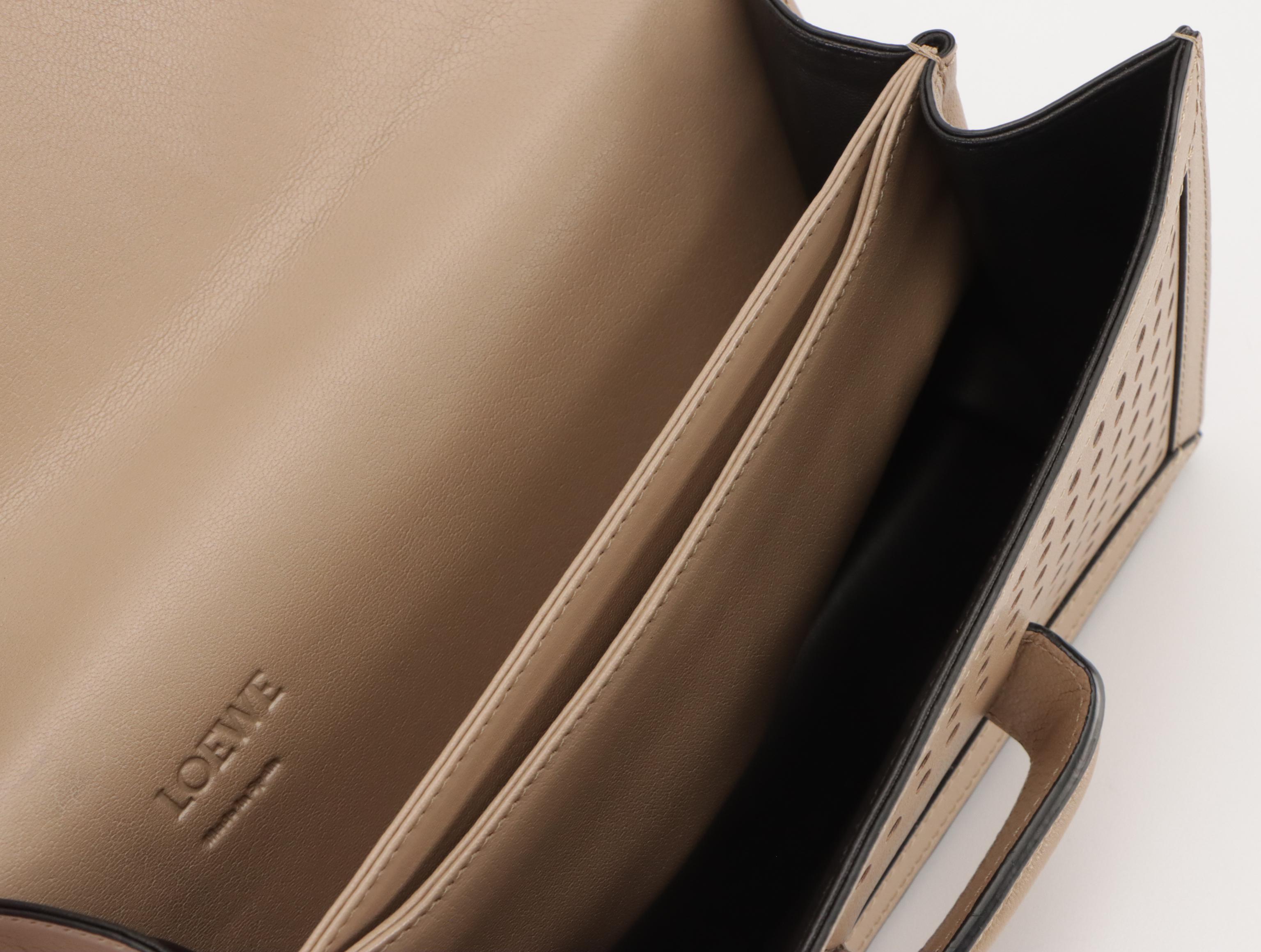 Loewe Barcelona Crossbody Bag in Taupe Perforated & Black Calfskin Leather