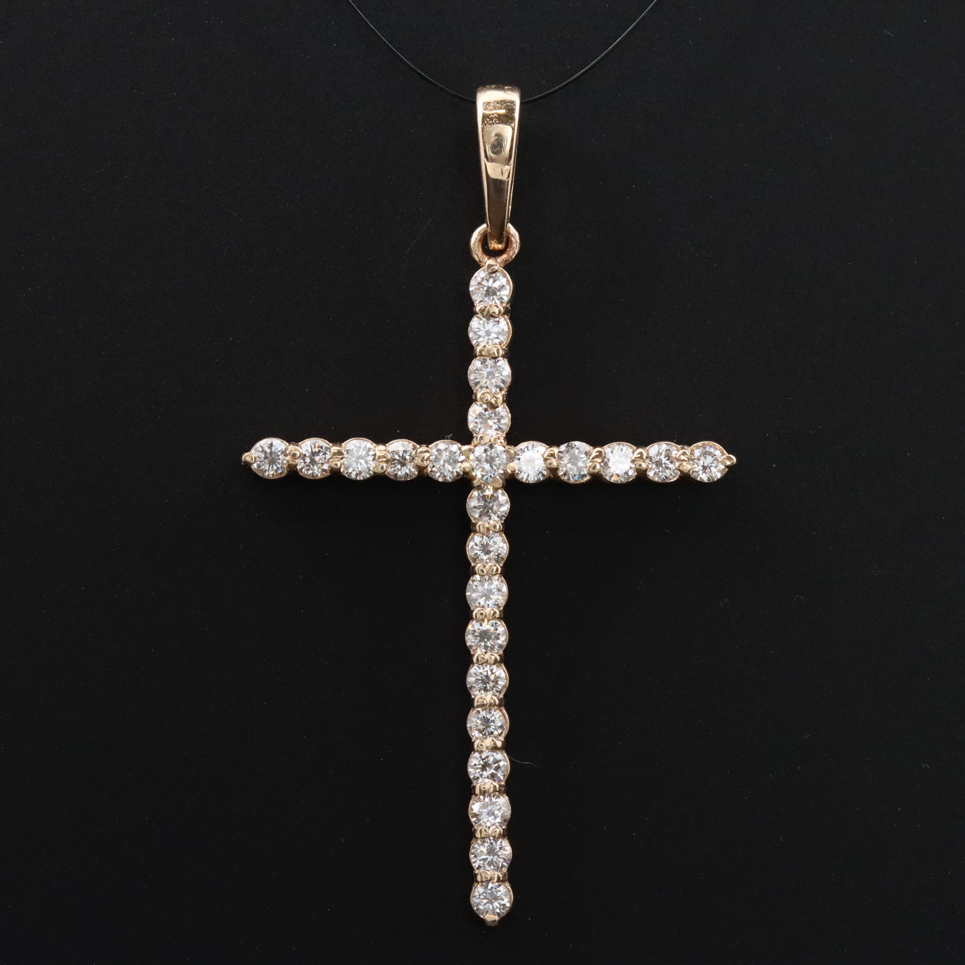 14K 1.12 CTW Lab Grown Diamond Cross Pendant