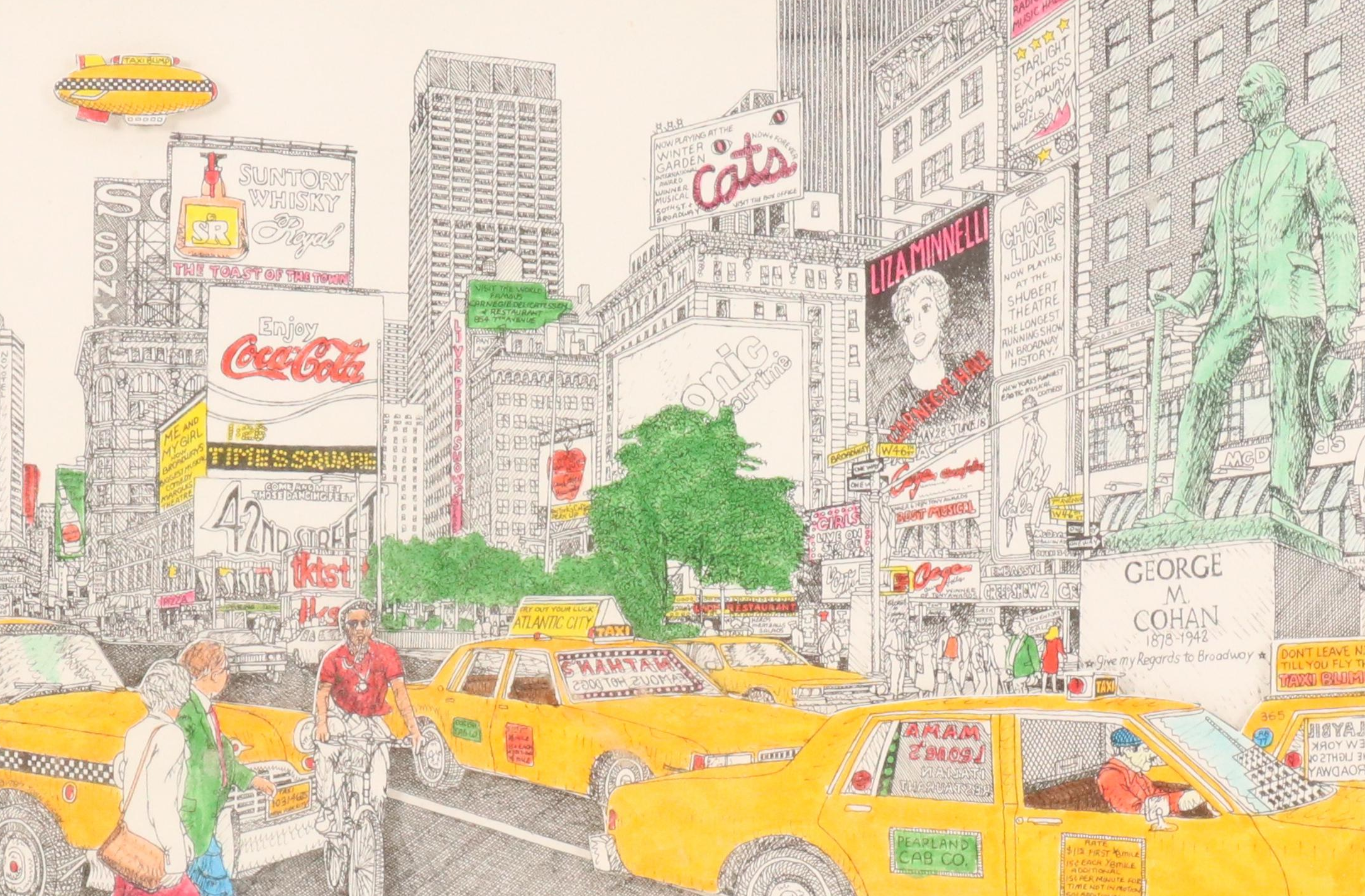 John Suchy Dimensional Hand-Colored Lithograph "Times Square, N.Y.C.," 1991