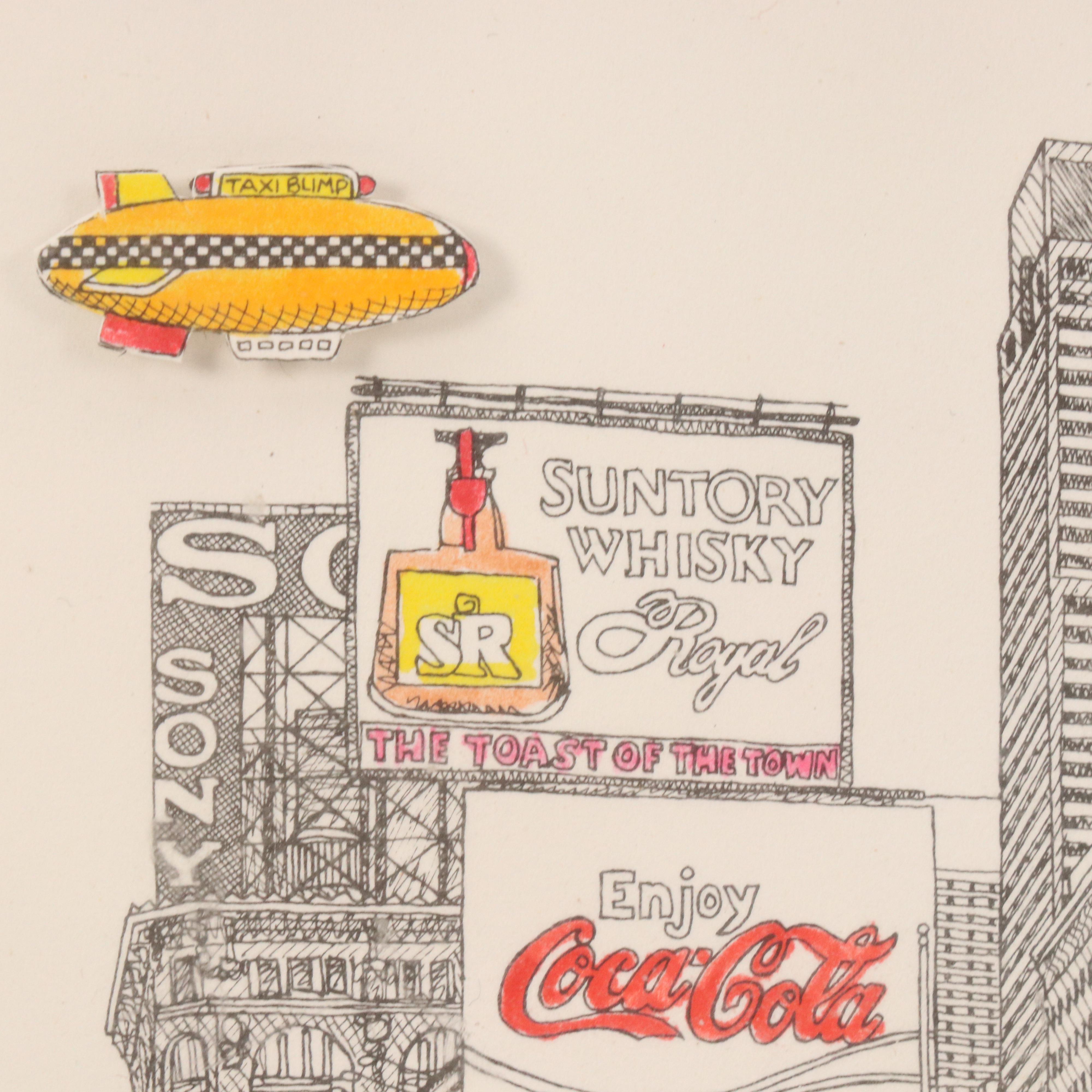 John Suchy Dimensional Hand-Colored Lithograph "Times Square, N.Y.C.," 1991