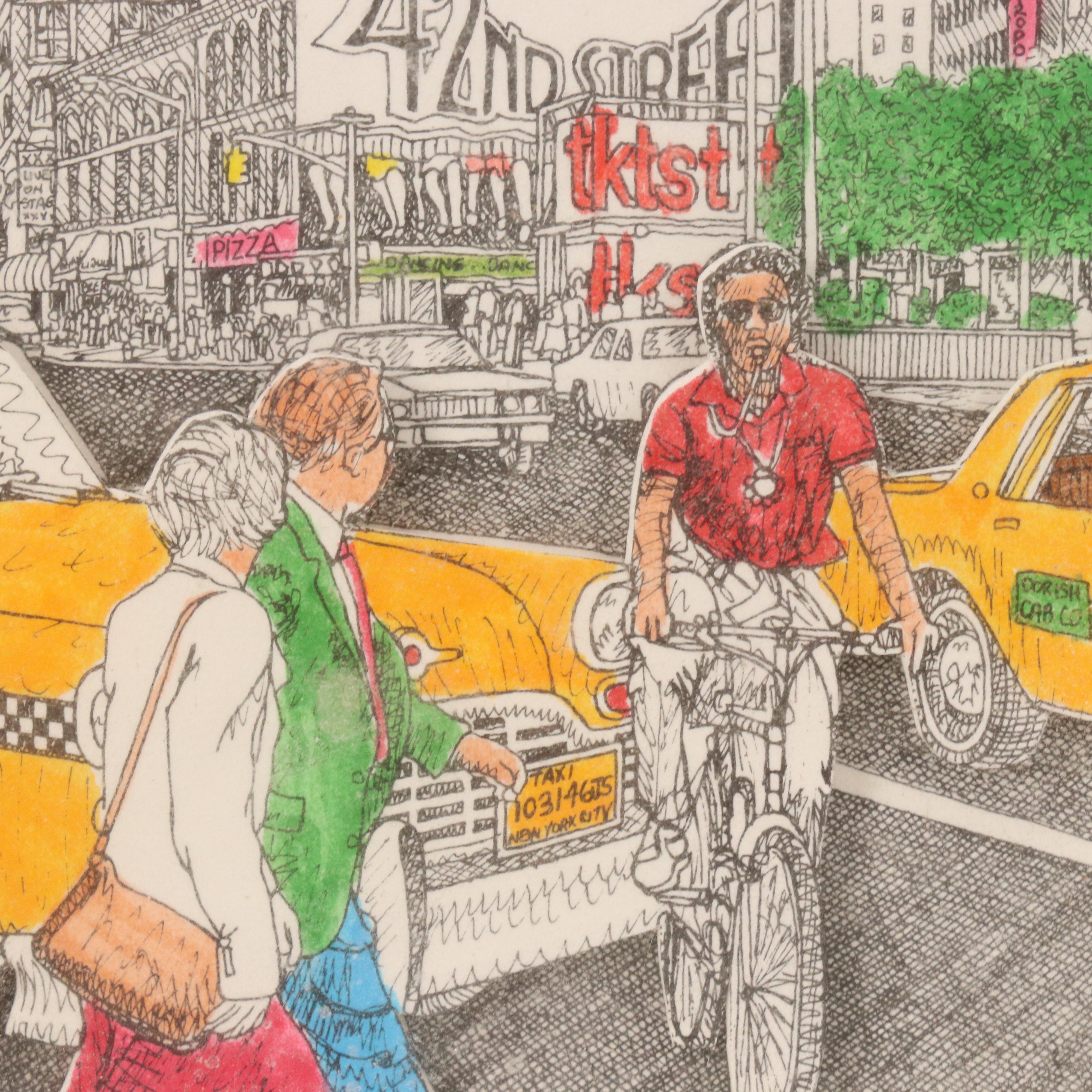 John Suchy Dimensional Hand-Colored Lithograph "Times Square, N.Y.C.," 1991