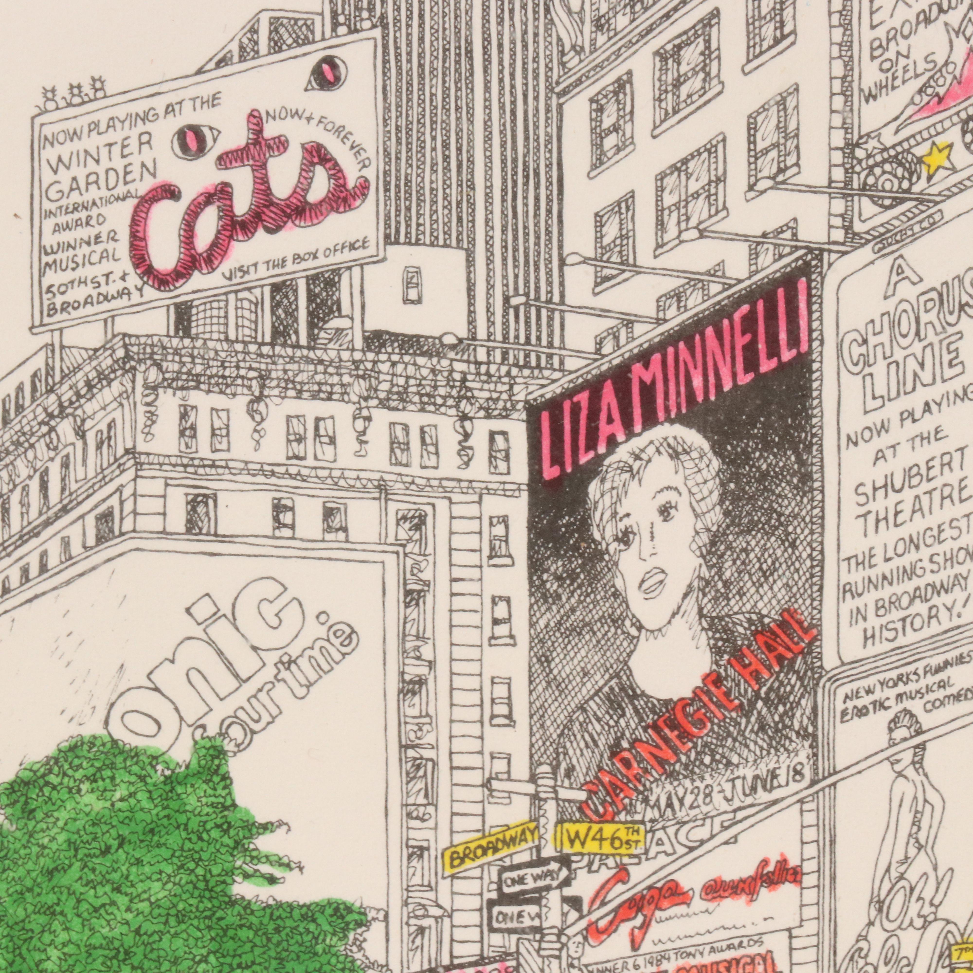 John Suchy Dimensional Hand-Colored Lithograph "Times Square, N.Y.C.," 1991