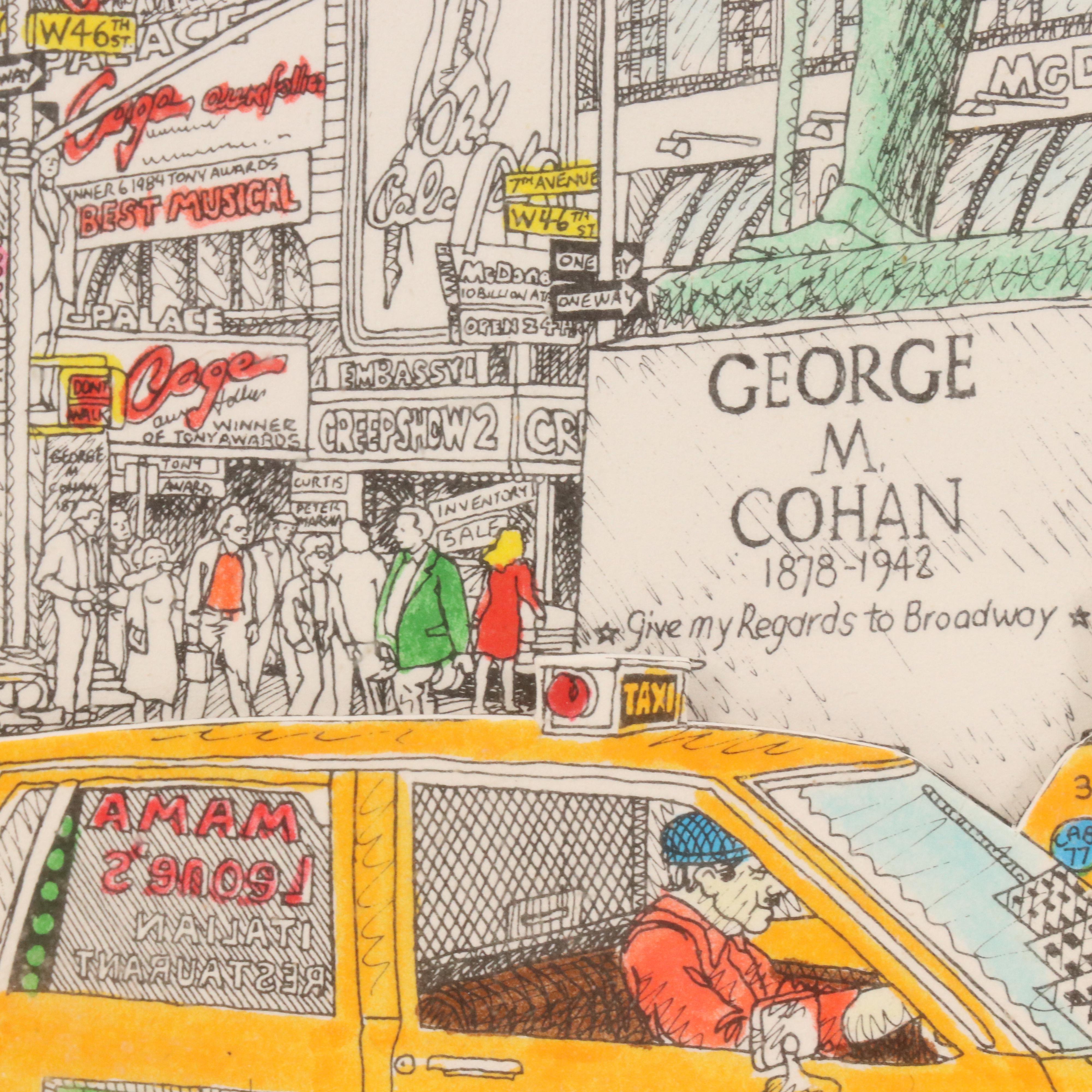 John Suchy Dimensional Hand-Colored Lithograph "Times Square, N.Y.C.," 1991