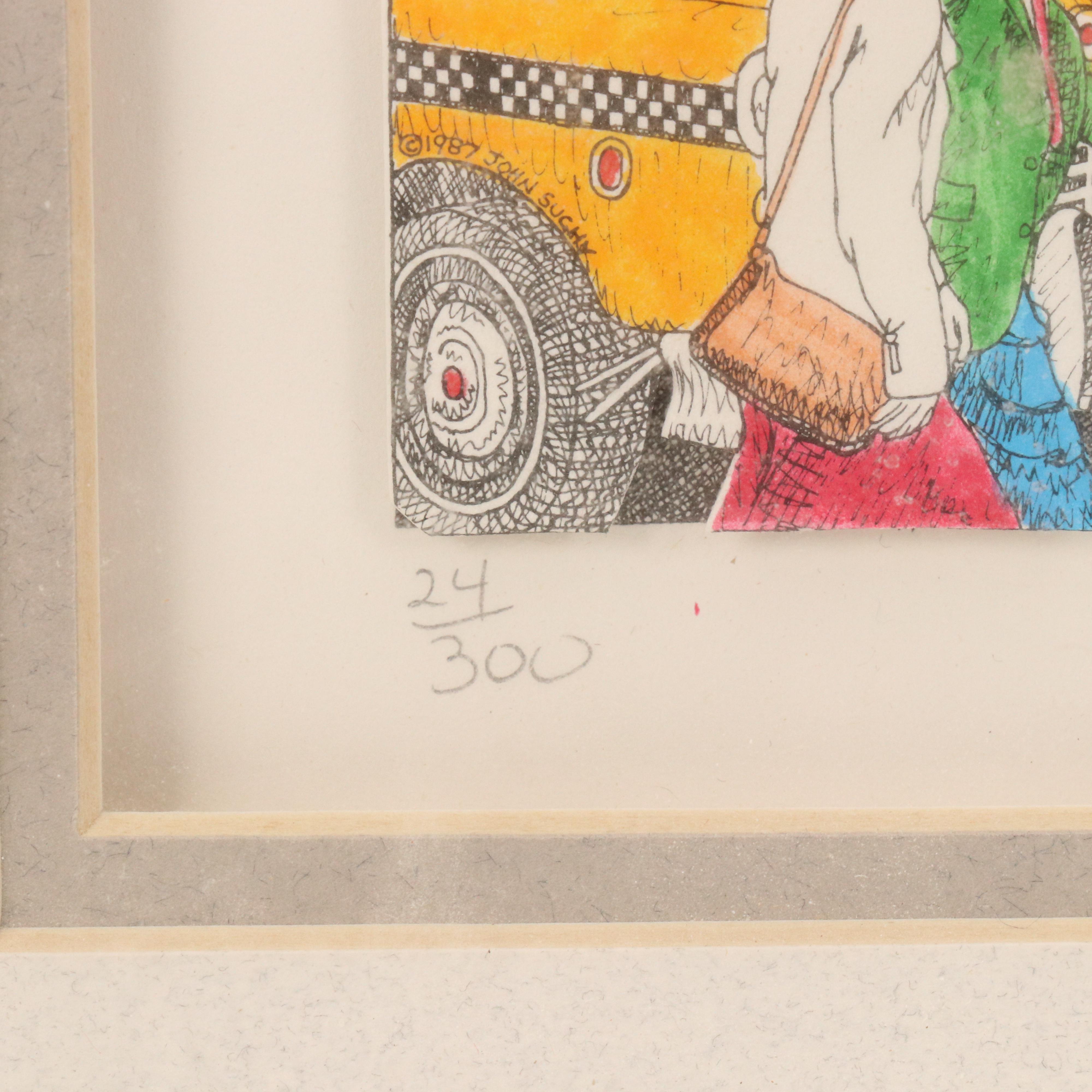 John Suchy Dimensional Hand-Colored Lithograph "Times Square, N.Y.C.," 1991