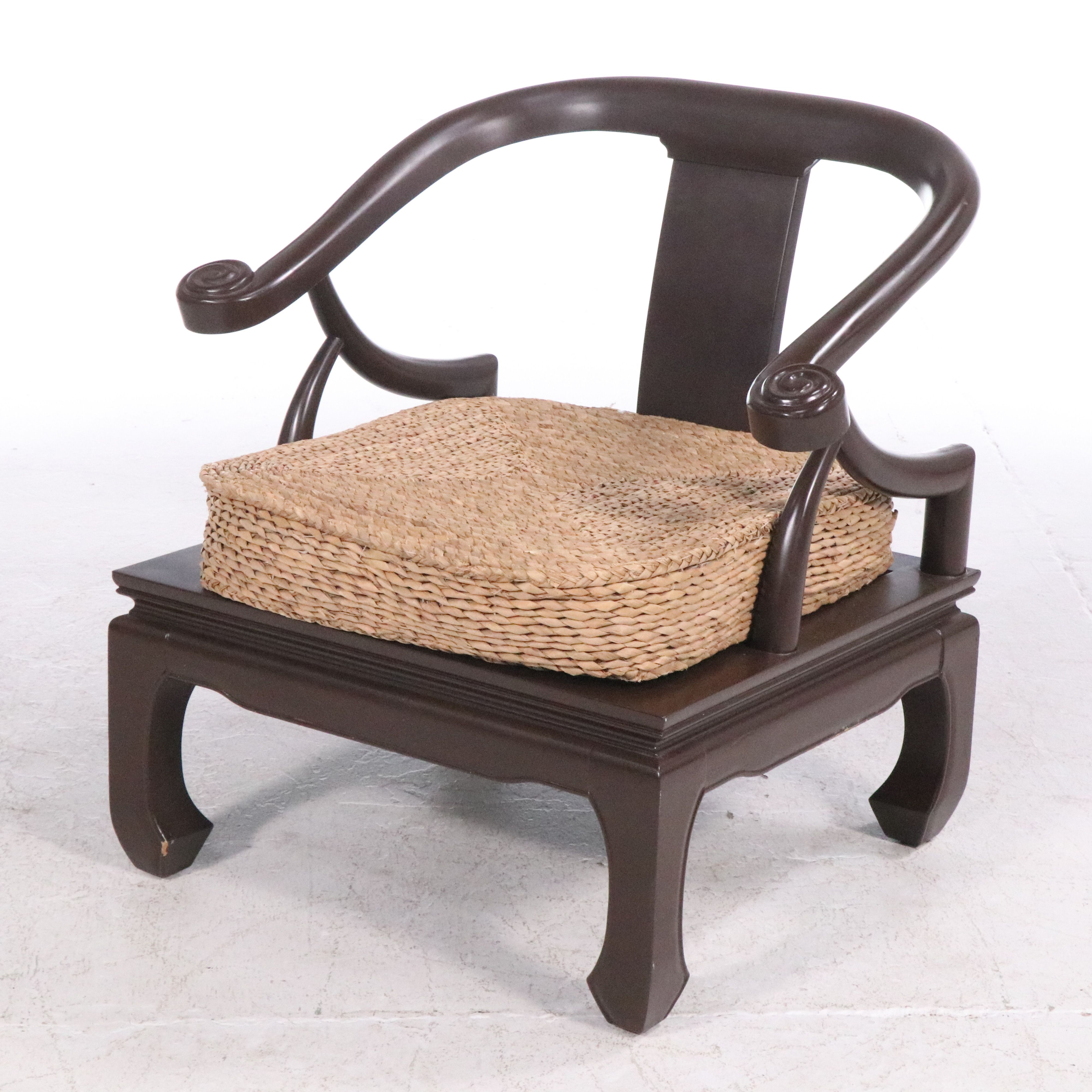 Pair of Carved Chinese Style Horseshoe-Back Chairs