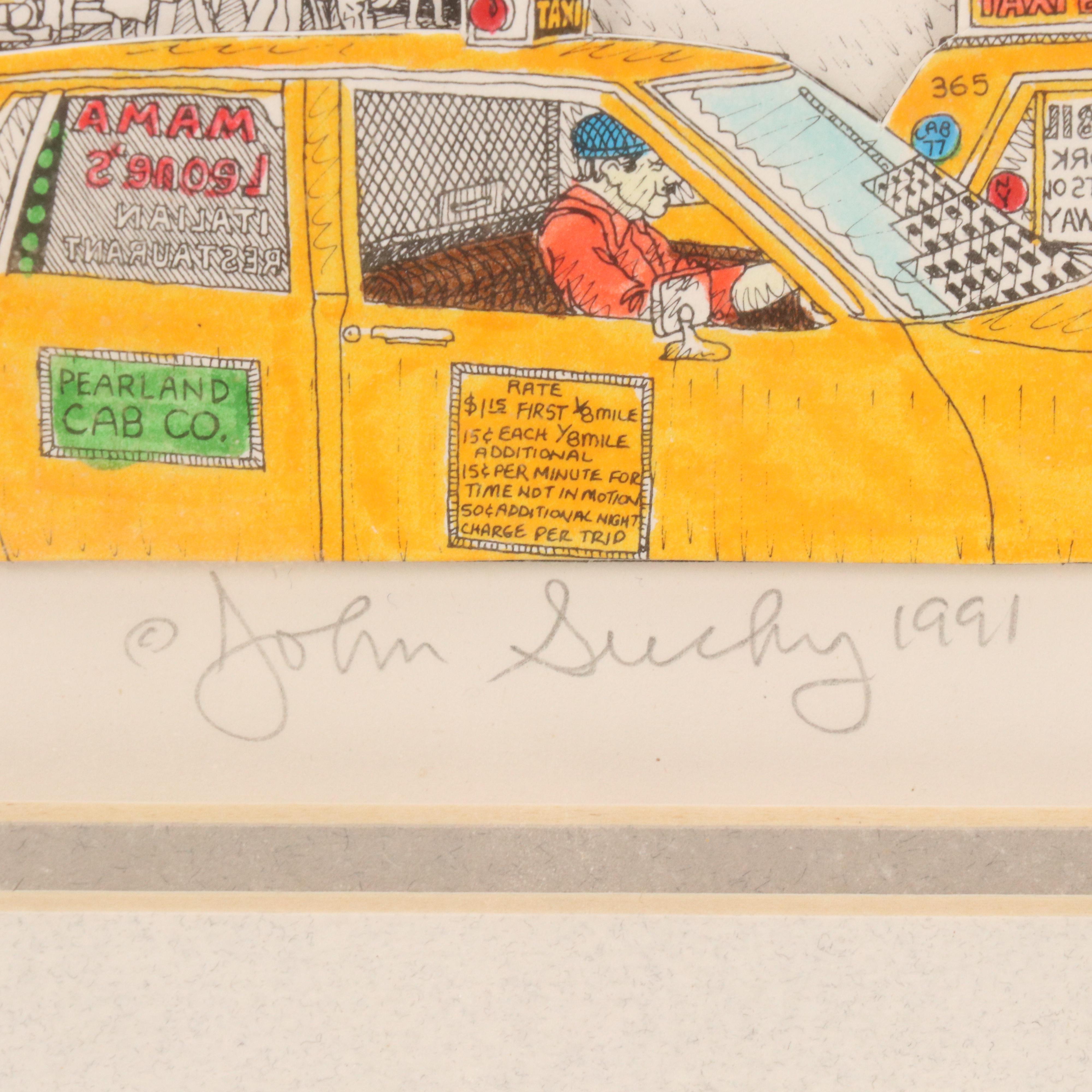 John Suchy Dimensional Hand-Colored Lithograph "Times Square, N.Y.C.," 1991