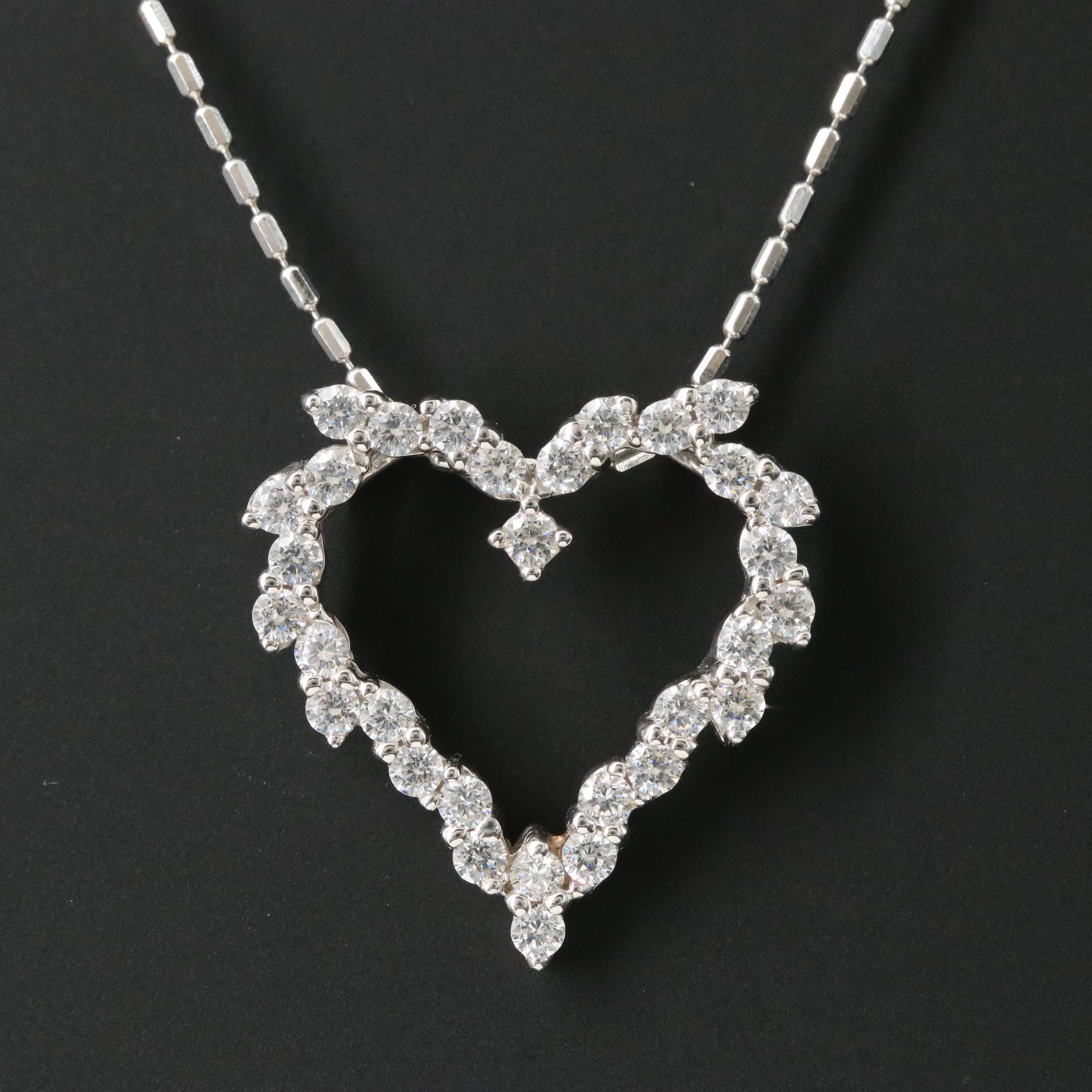 14K CZ Heart Pendant Necklace