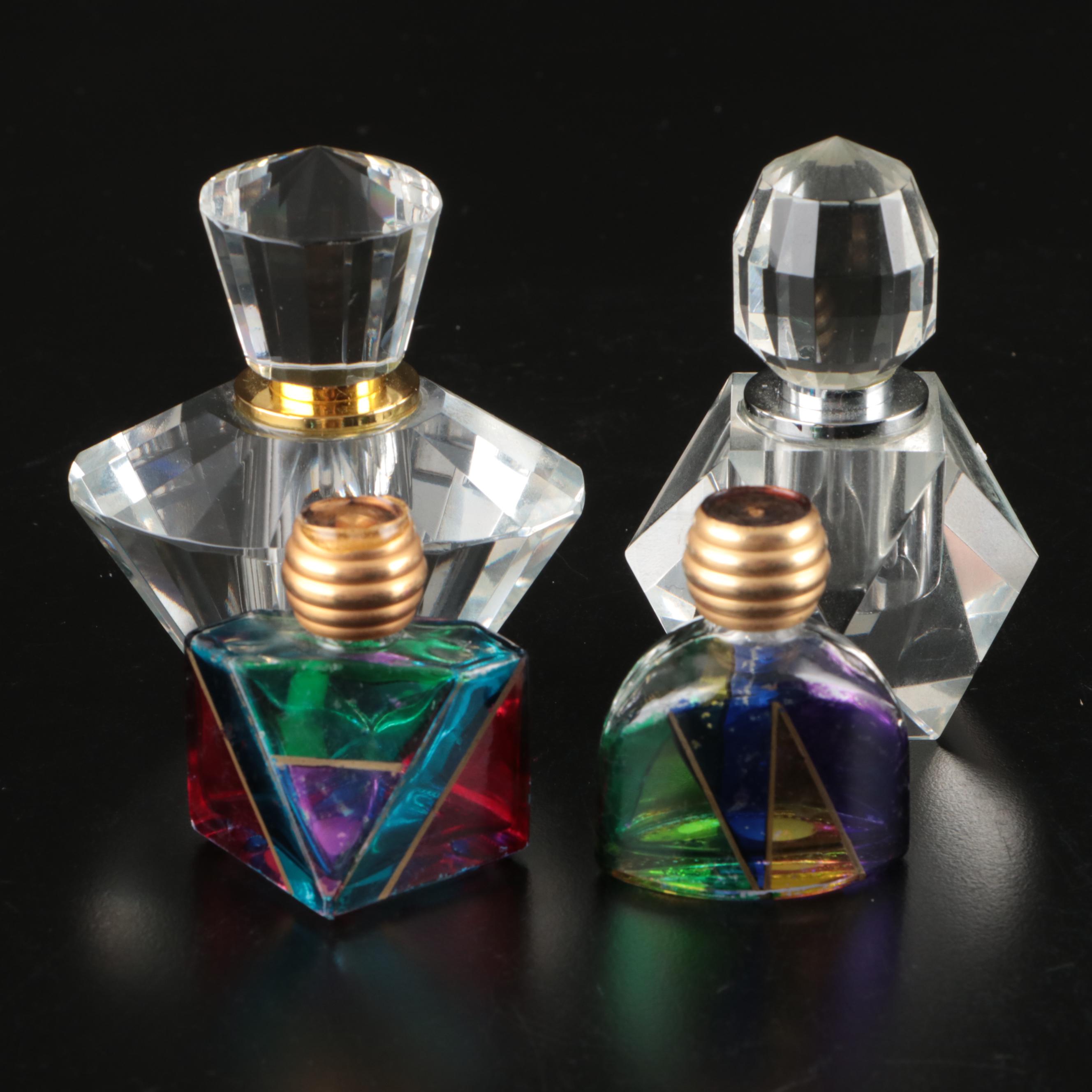 Italian Murano Hand-Painted Perfume Bottles with Faceted Glass Scent Bottles