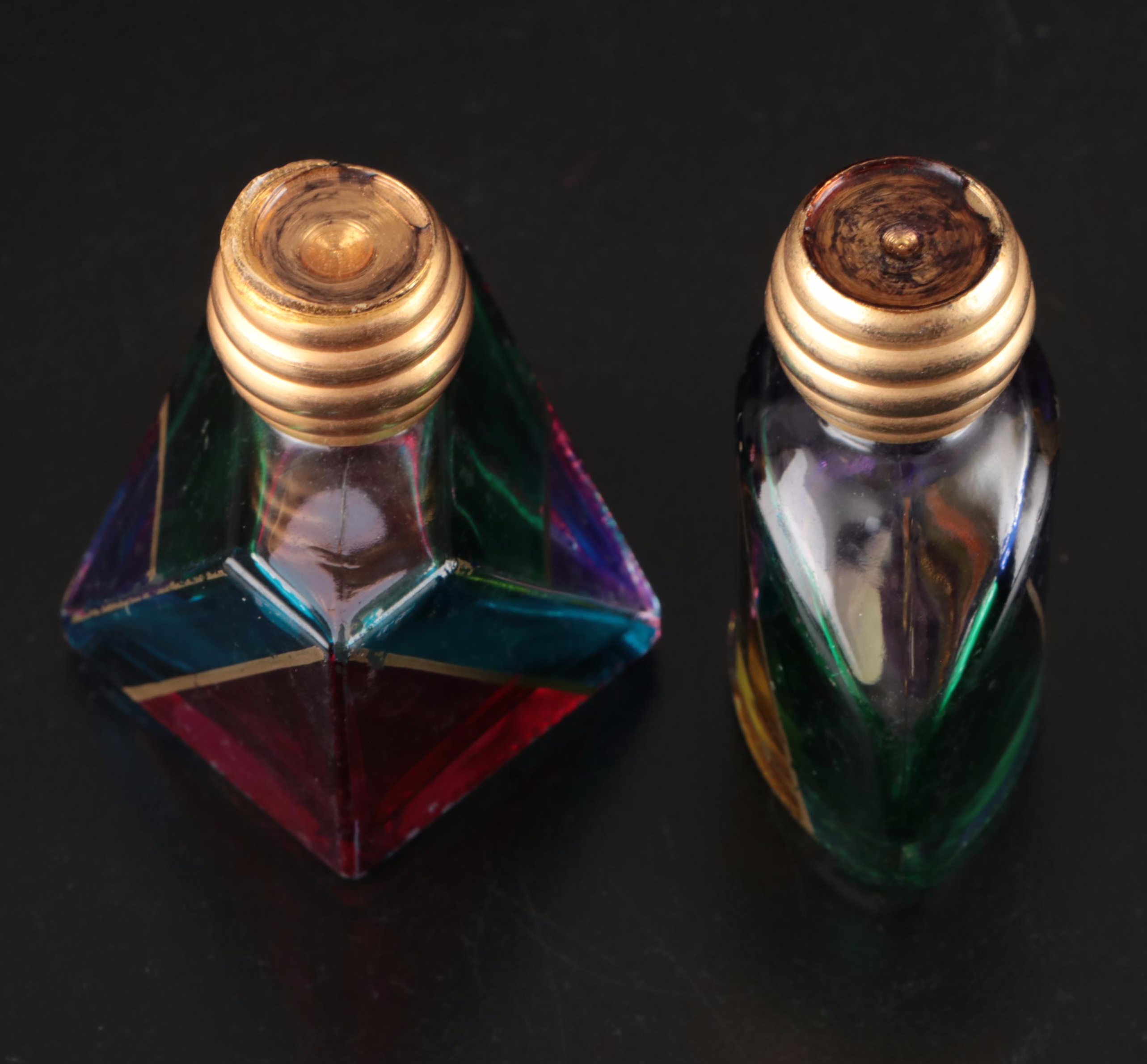 Italian Murano Hand-Painted Perfume Bottles with Faceted Glass Scent Bottles