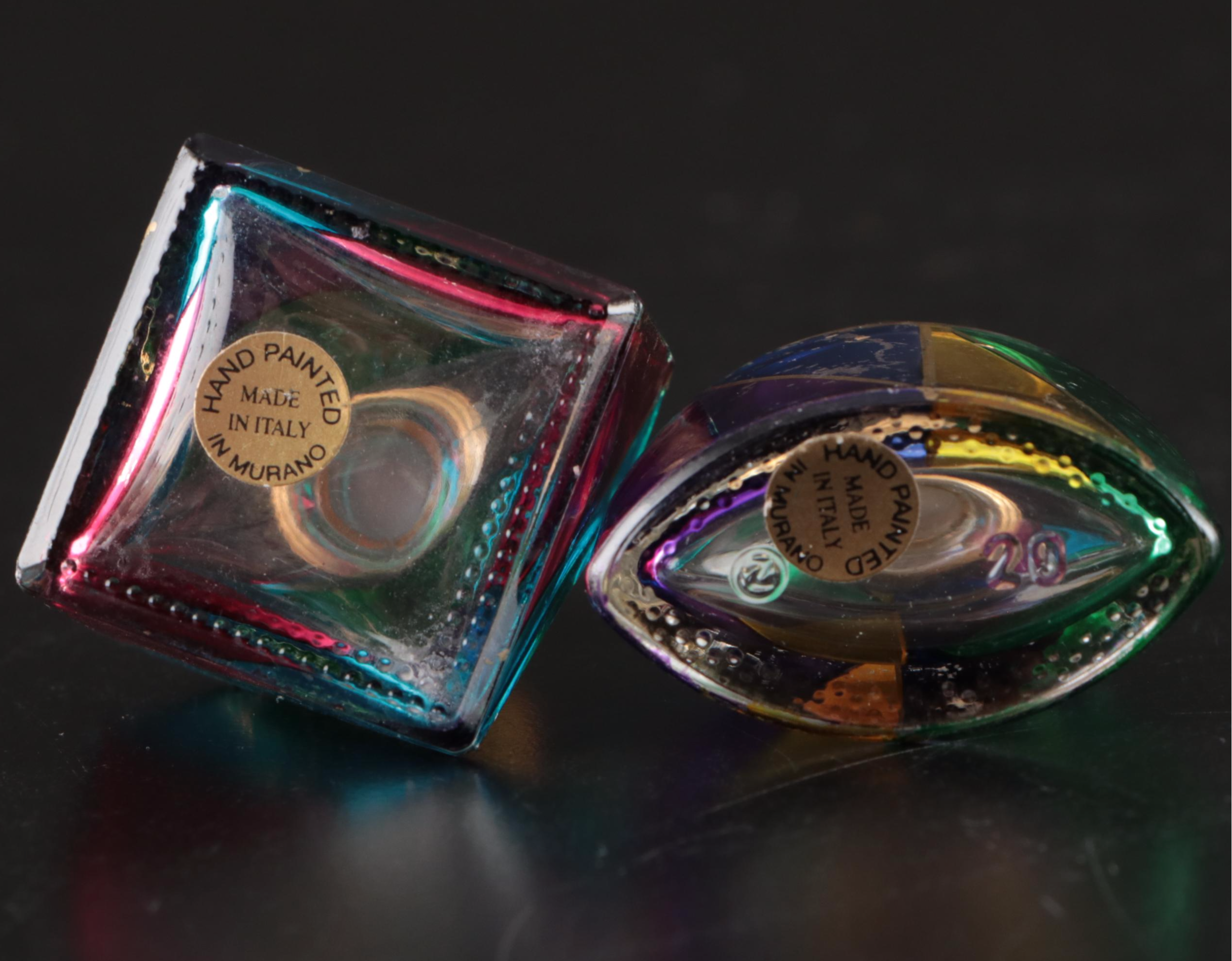 Italian Murano Hand-Painted Perfume Bottles with Faceted Glass Scent Bottles