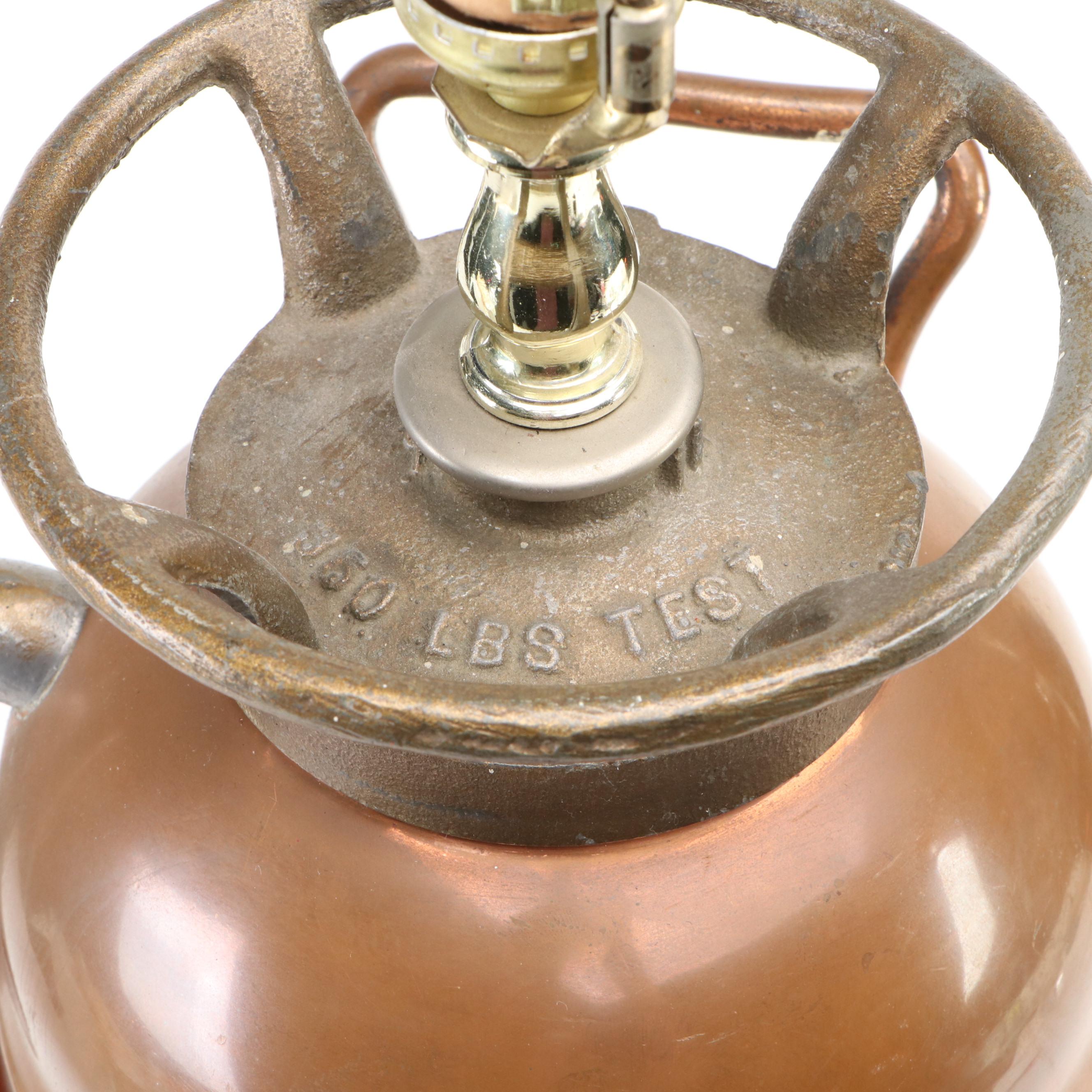 Badger's Copper and Brass Fire Extinguisher Adapted as Lamp, Mid-20th C.