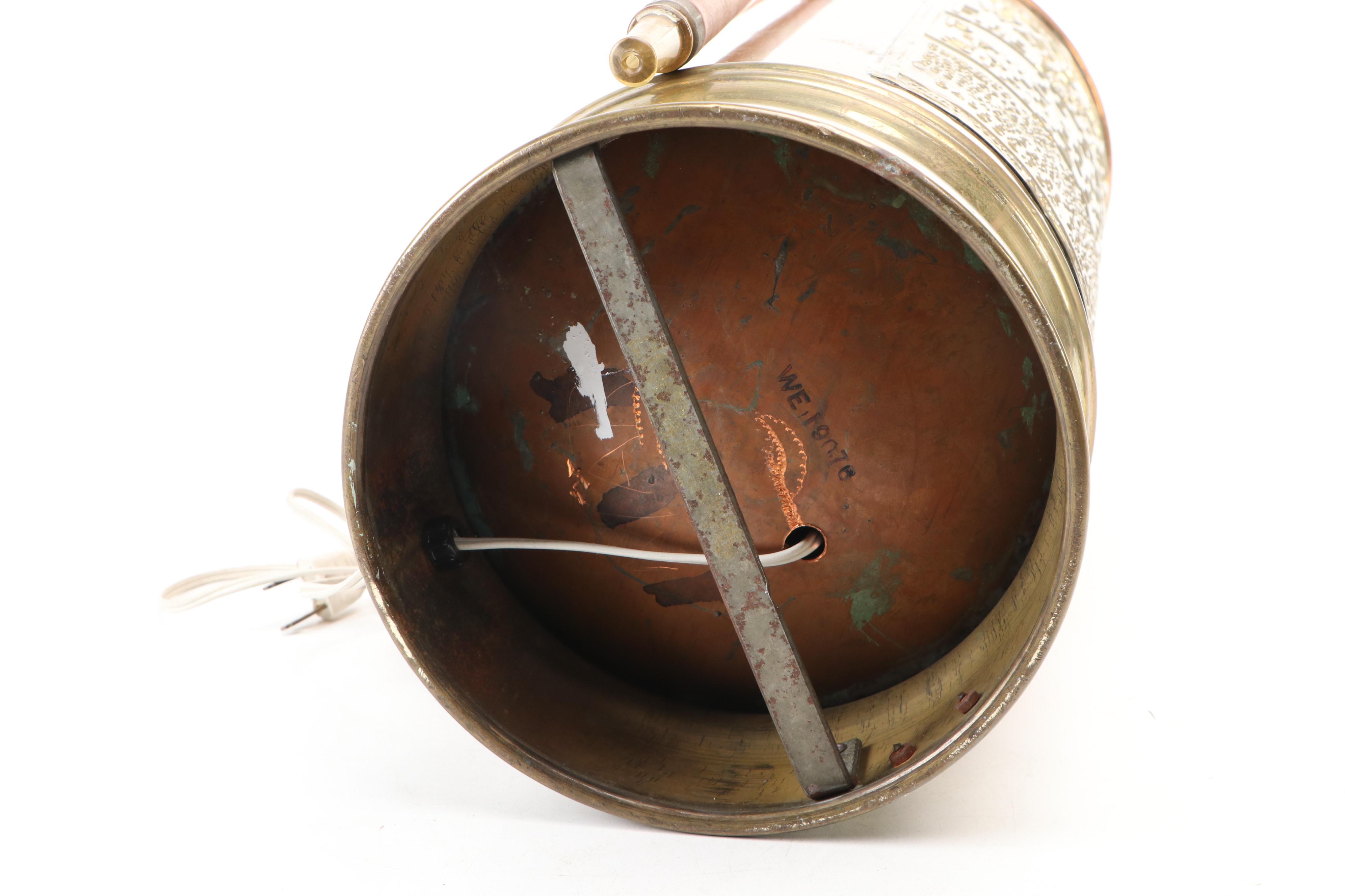 Badger's Copper and Brass Fire Extinguisher Adapted as Lamp, Mid-20th C.