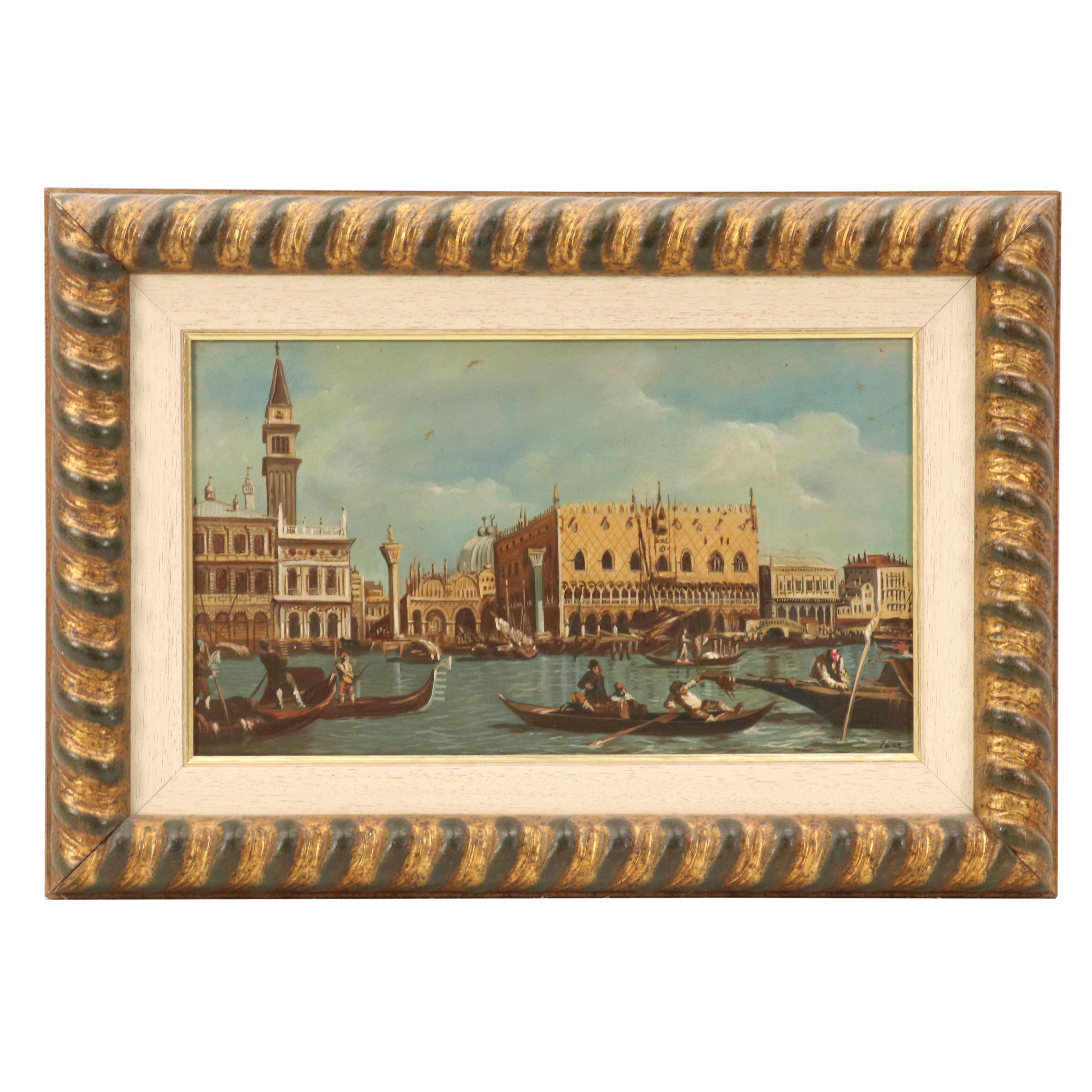 Venetian Canal Scene Oil Painting After Canaletto "The Bacino di San Marco..."