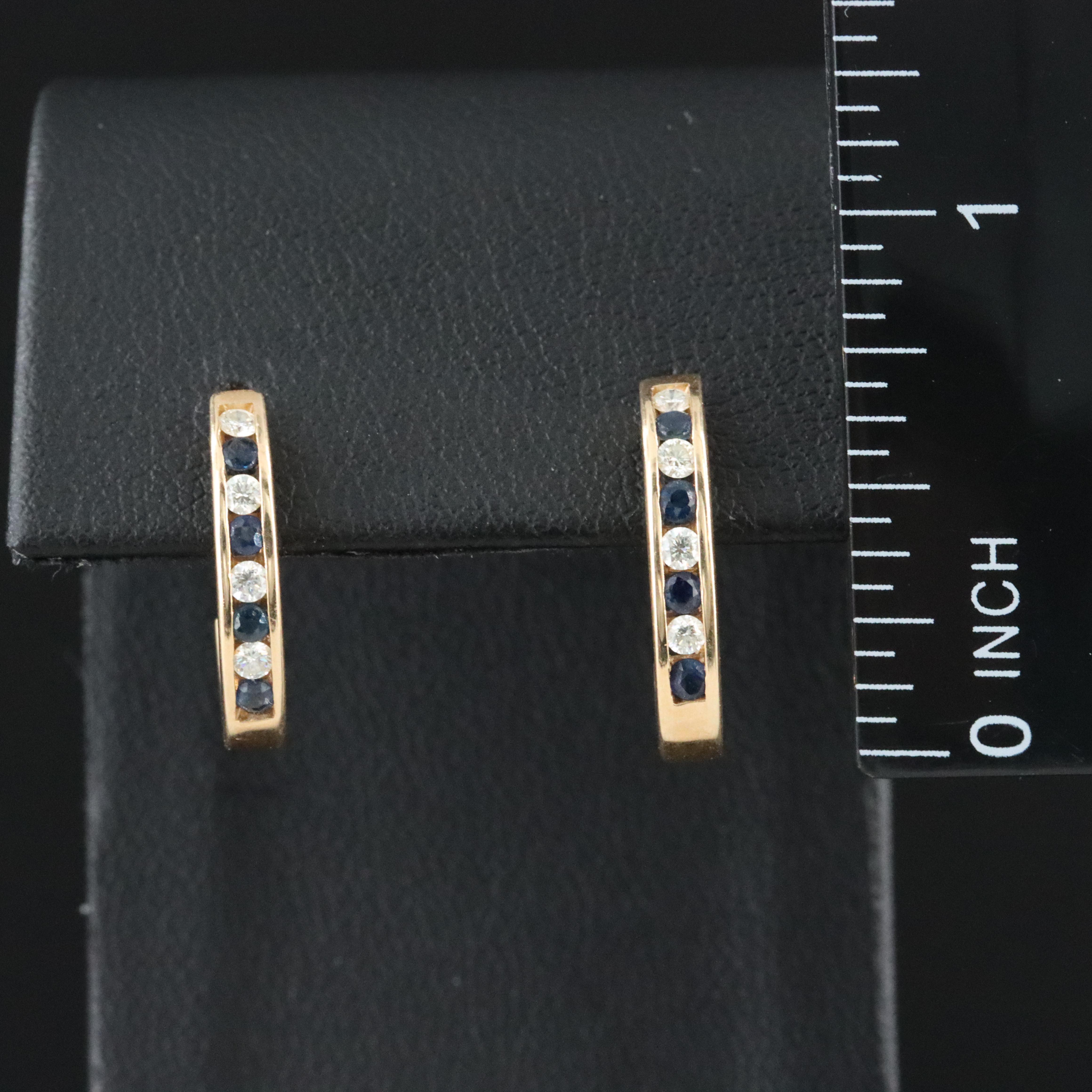 14K Diamond and Sapphire J Hoop Earrings