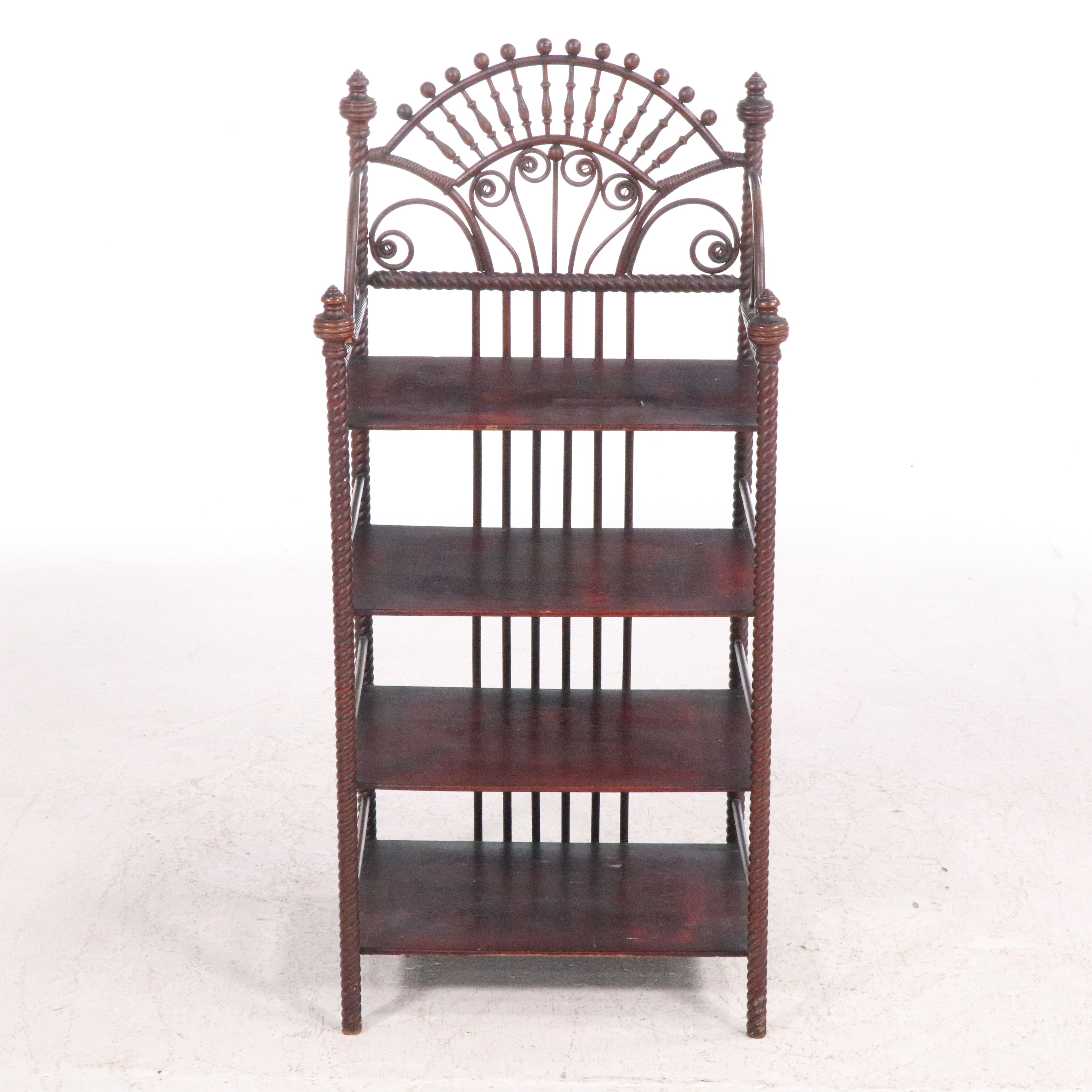 Mahogany Finish Stick and Ball Étagère