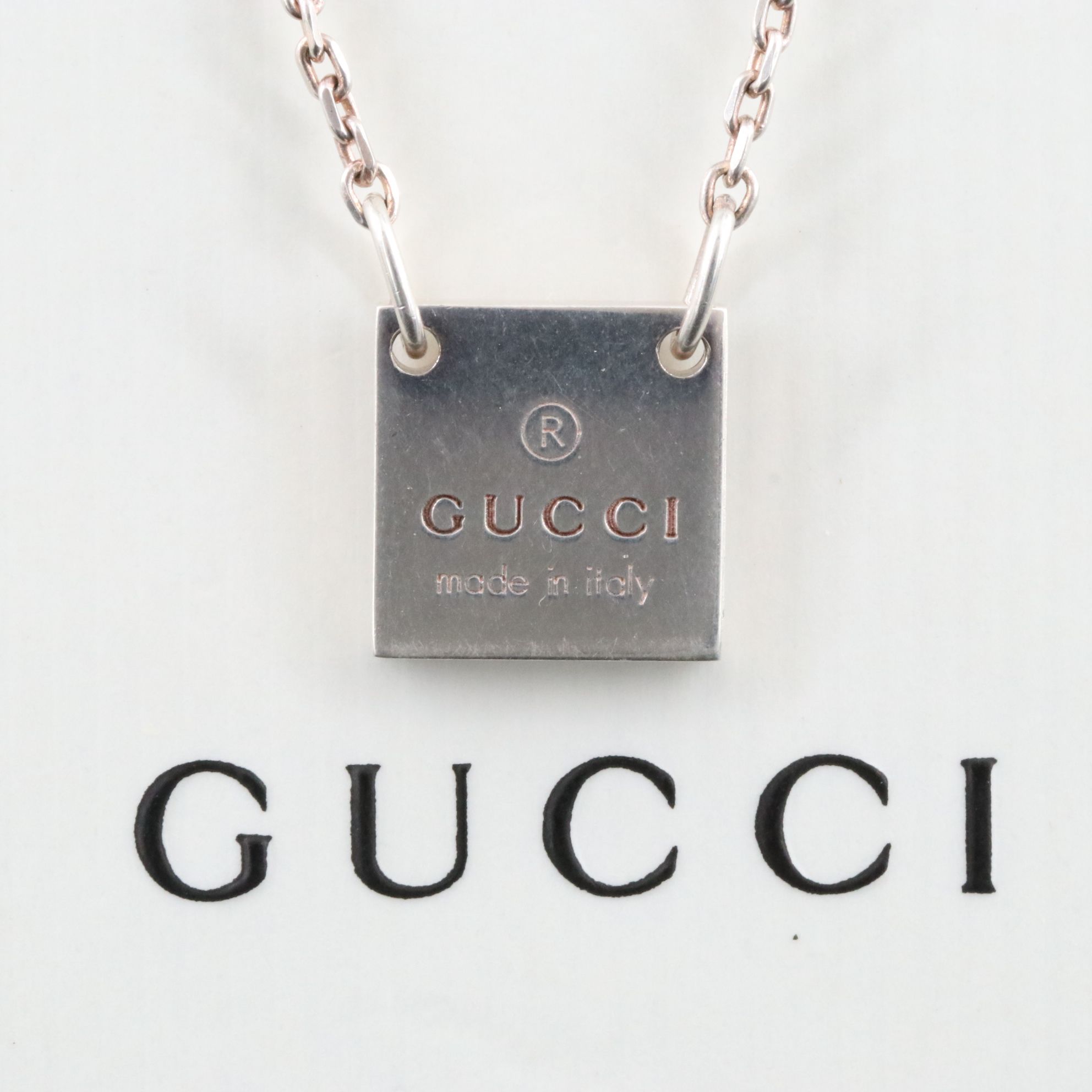 Gucci Logo Sterling Square Plate Necklace